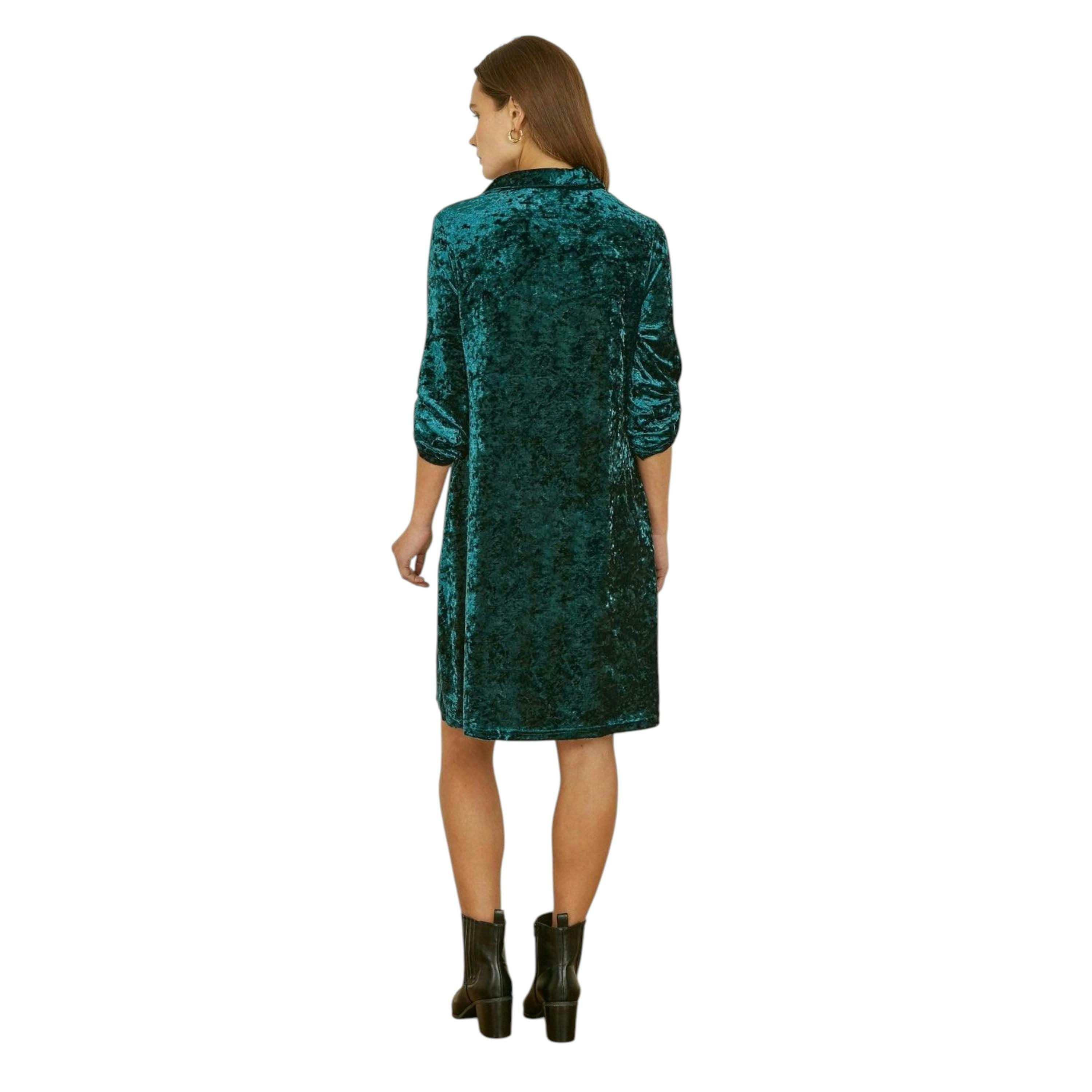 Yumi Green Velvet Tunic Dress With 3/4 Sleeves , view 3 of 5