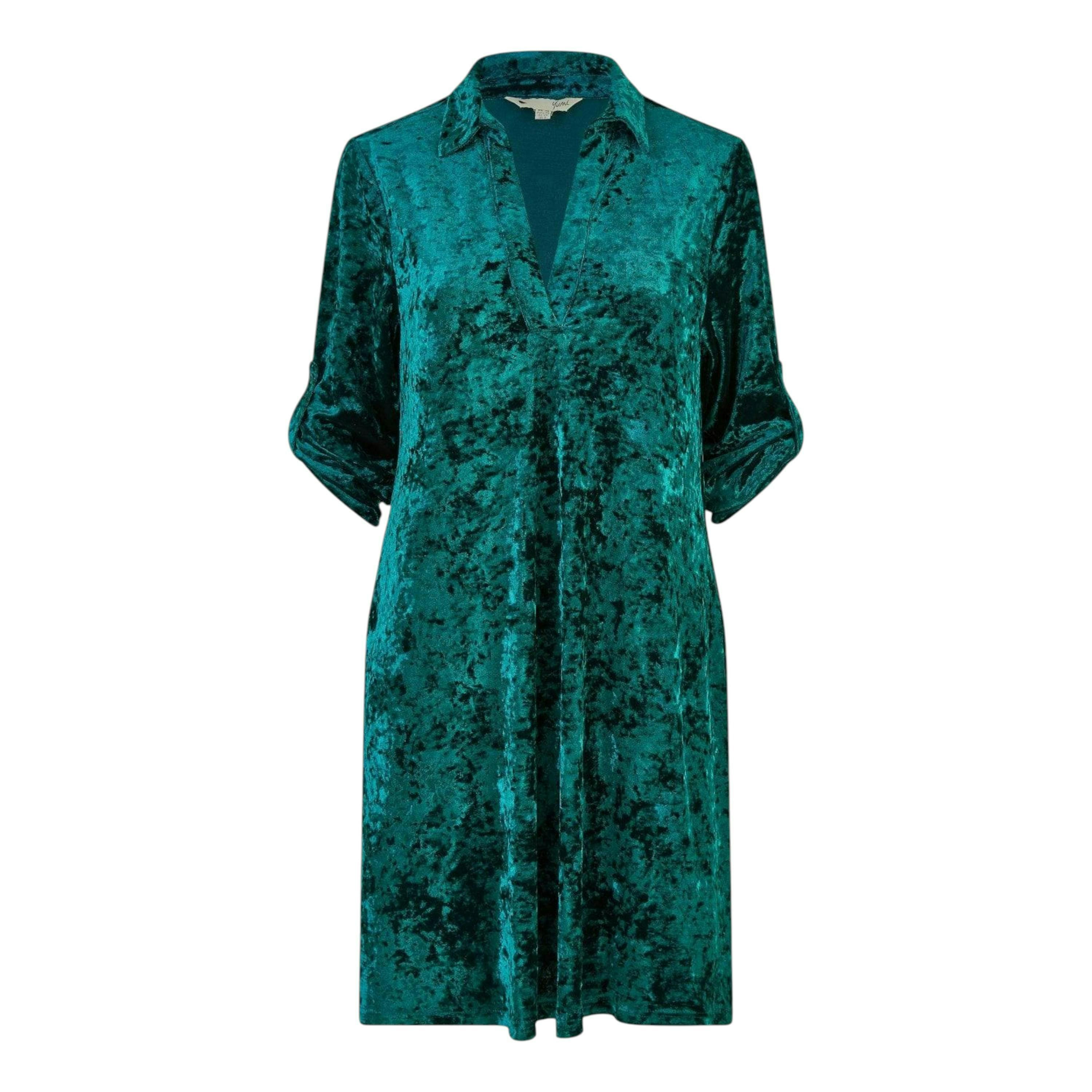 Yumi Green Velvet Tunic Dress With 3/4 Sleeves , view 4 of 5