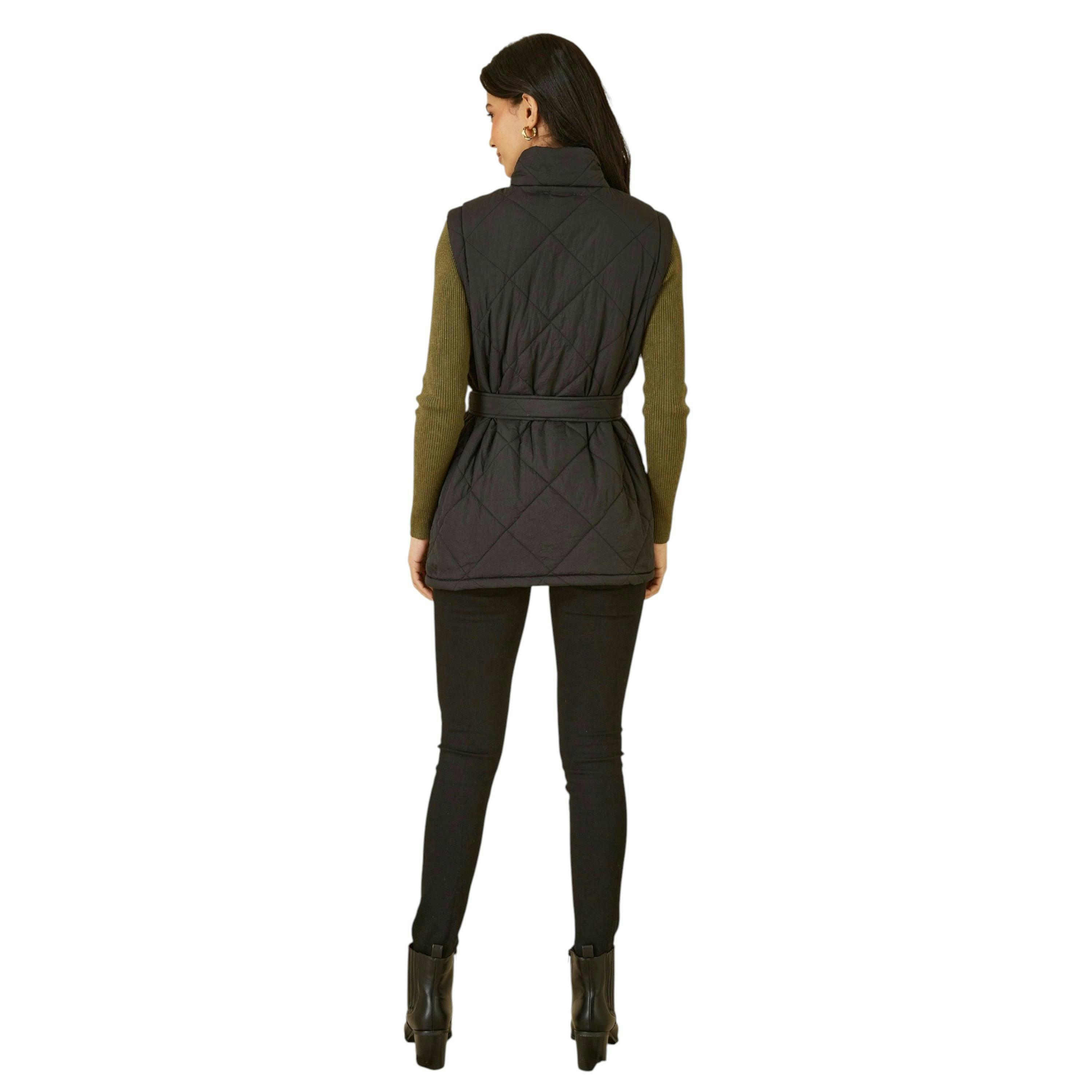 Yumi Black High Neck Quilted Gilet With Belt , view 3 of 4