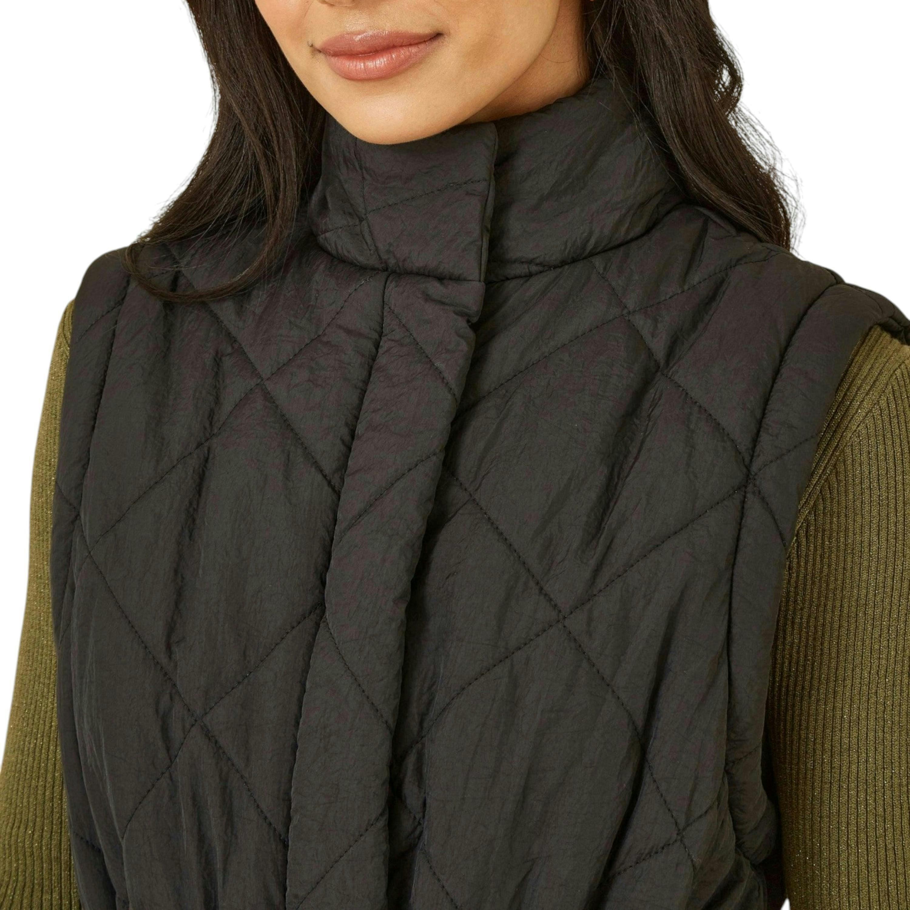 Yumi Black High Neck Quilted Gilet With Belt , view 4 of 4