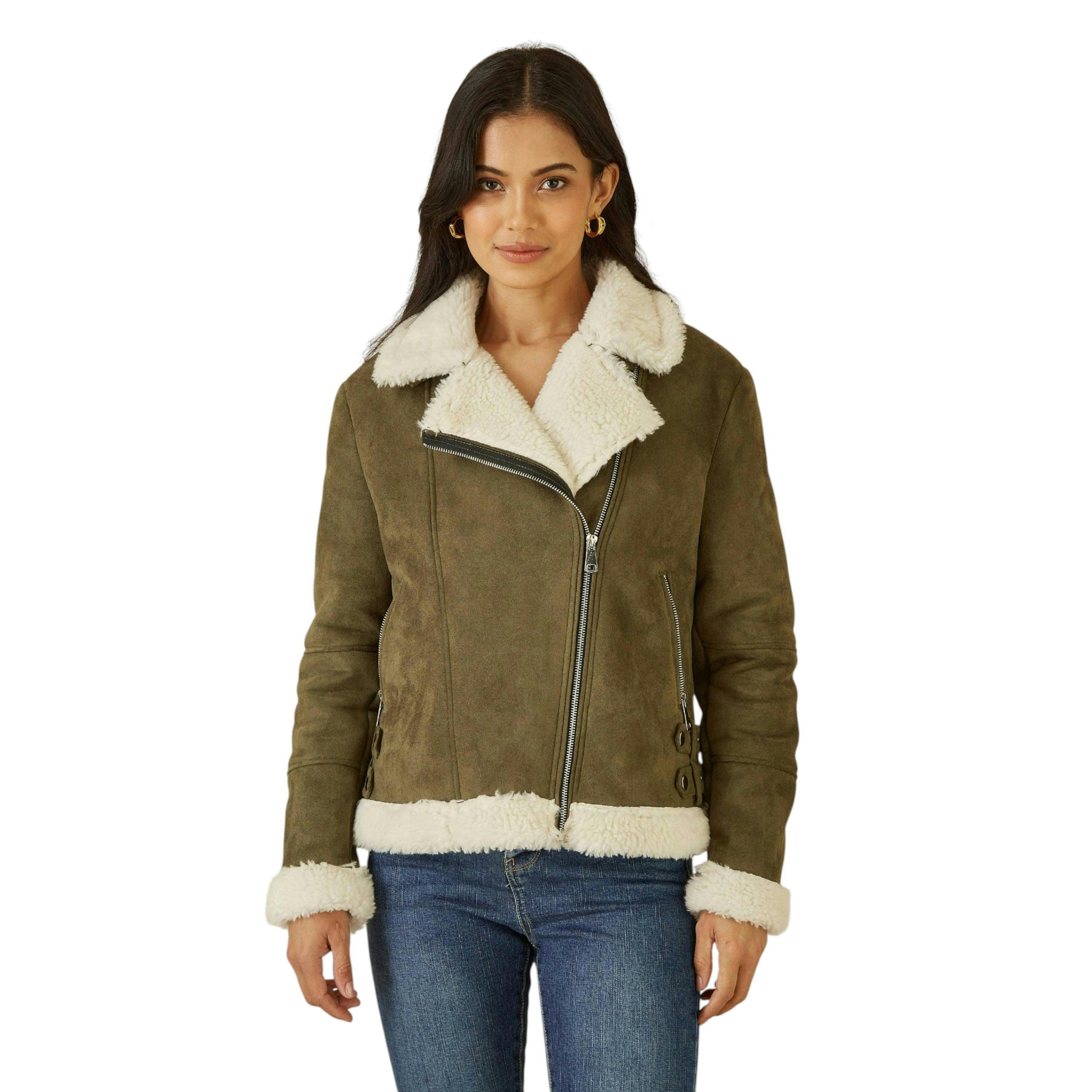 Yumi Green Faux Suede And Shearling Biker Jacket , view 1 of 5