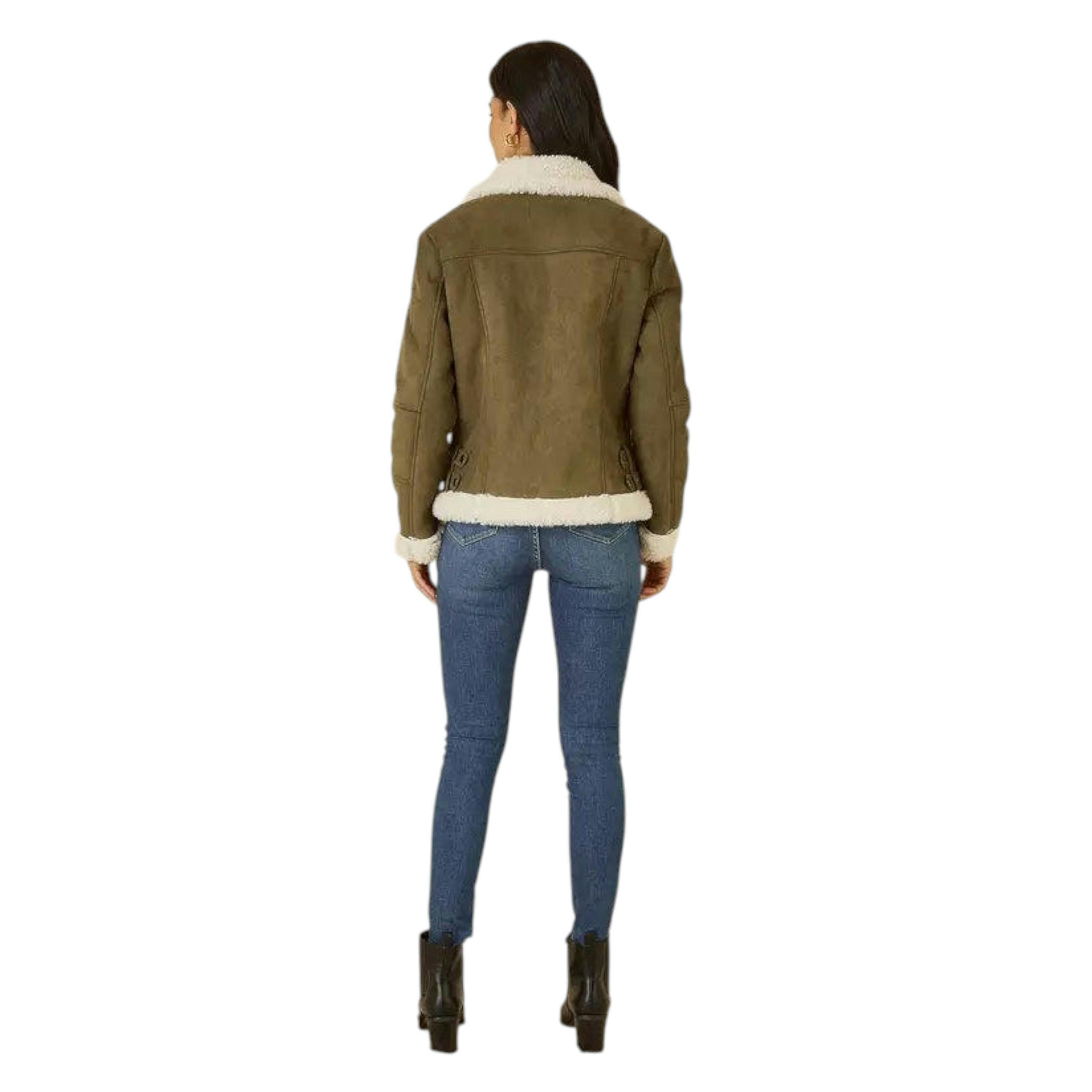 Yumi Green Faux Suede And Shearling Biker Jacket , view 4 of 5