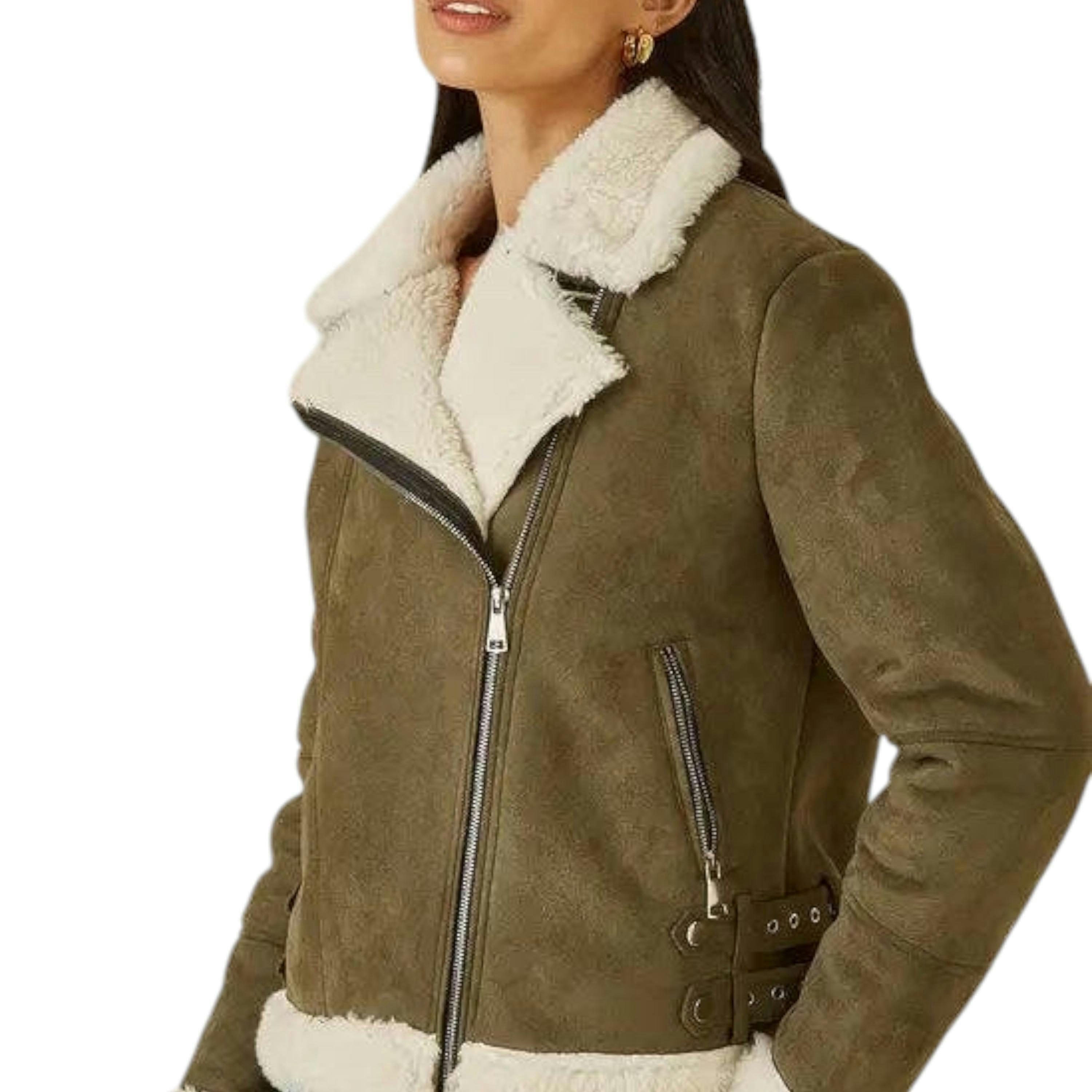 Yumi Green Faux Suede And Shearling Biker Jacket , view 5 of 5
