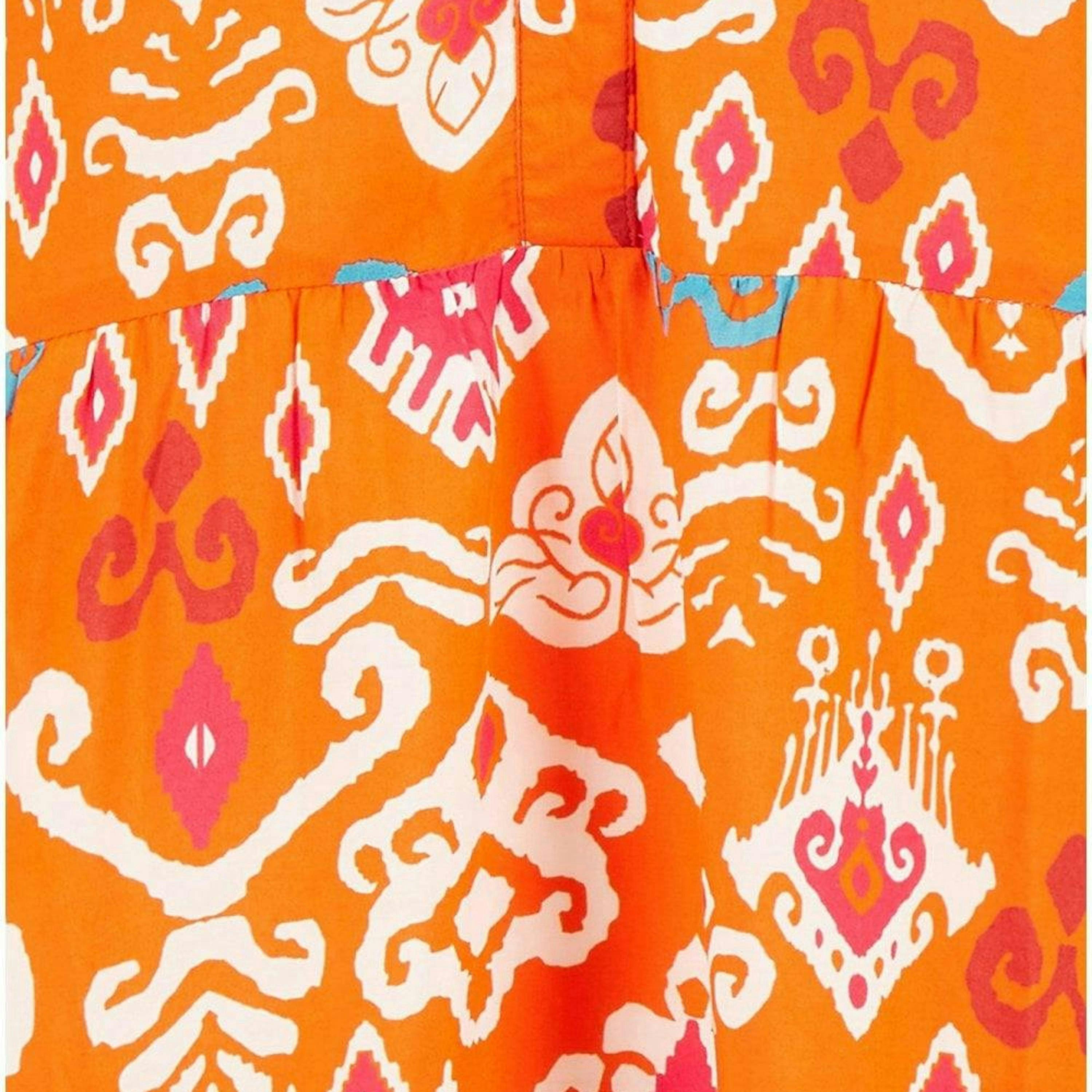 Yumi Orange Ikat Print 3/4 Sleeve Tunic Dress , view 4 of 5