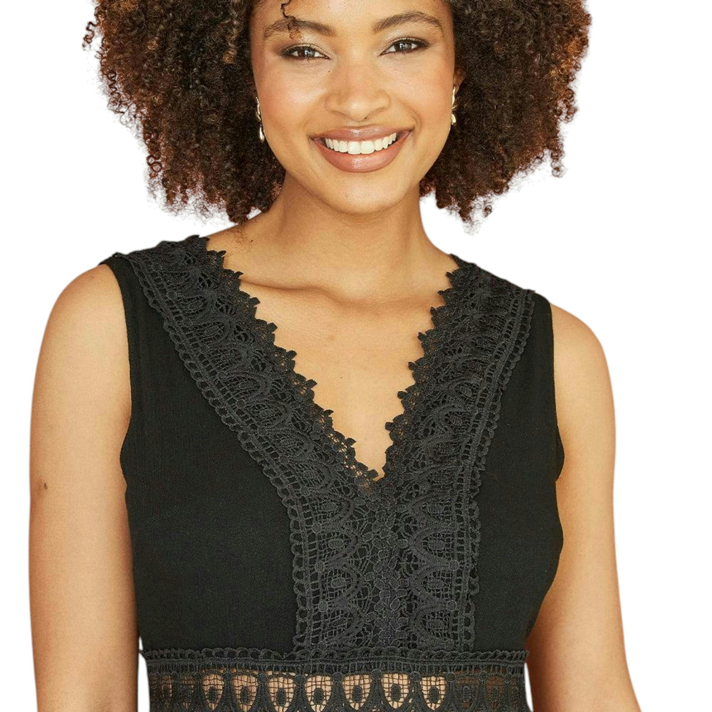 Yumi Black Lace Trim Cotton Midi Sun Dress , view 2 of 4