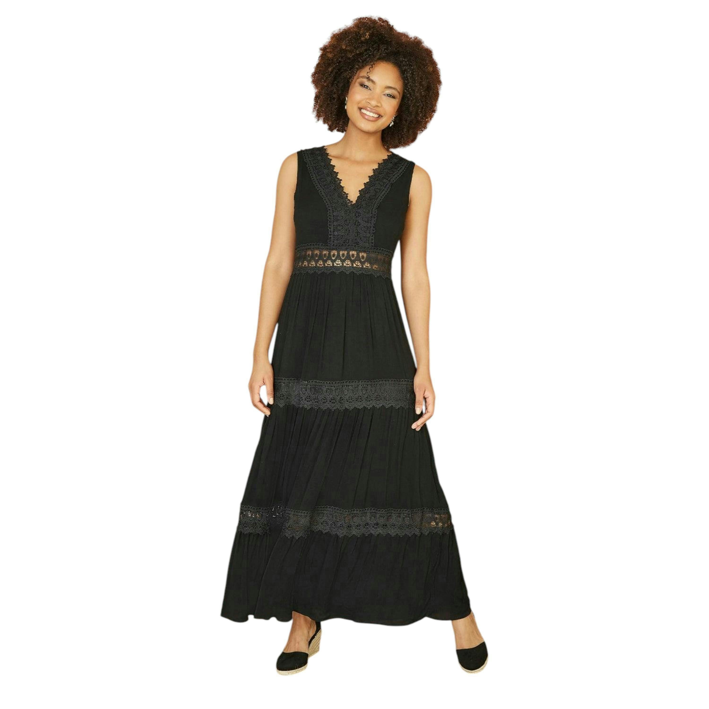 Yumi Black Lace Trim Cotton Midi Sun Dress , view 3 of 4