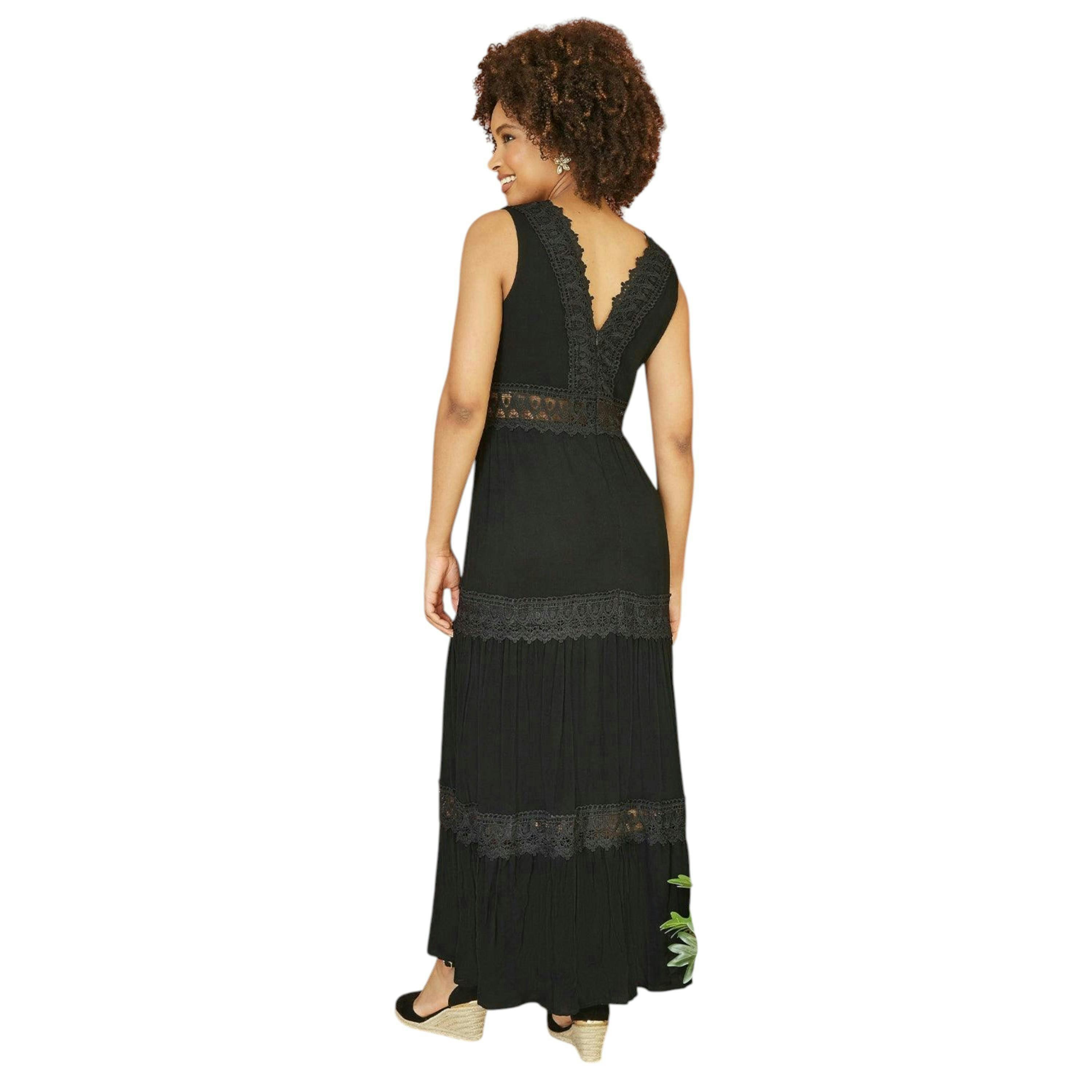 Yumi Black Lace Trim Cotton Midi Sun Dress , view 4 of 4