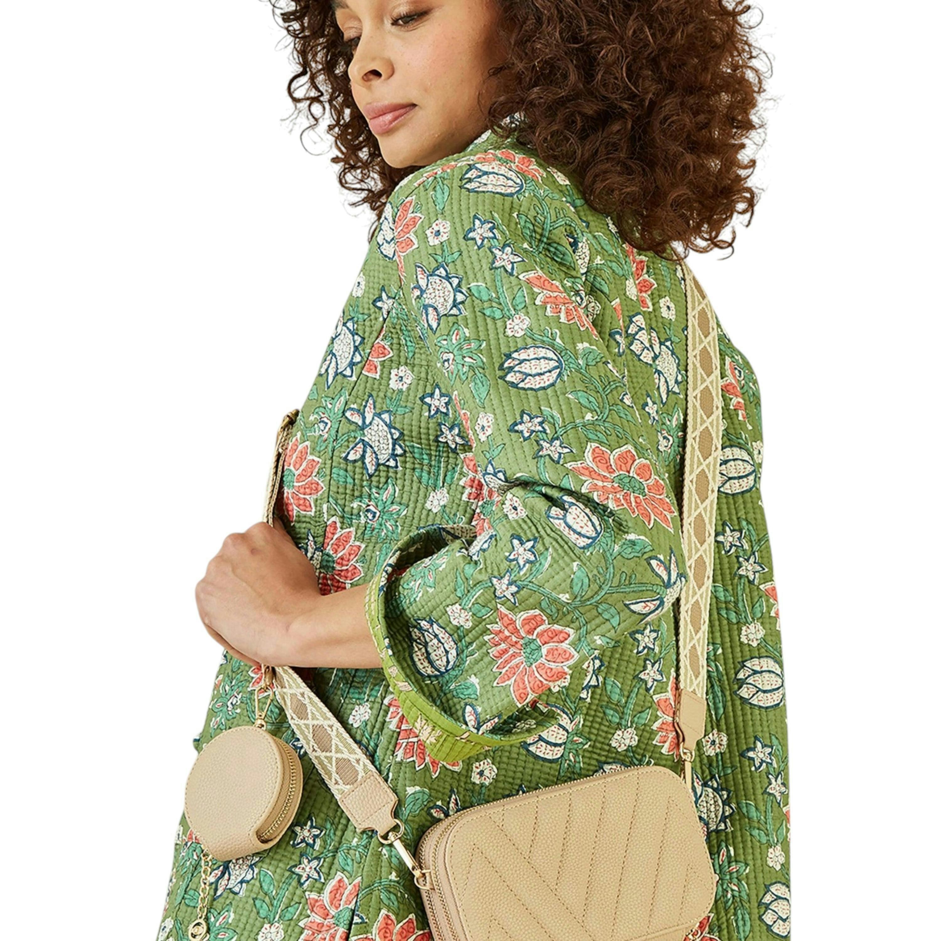 Yumi Beige Quilted Camera Bag With Cross Body Woven Strap , view 1 of 5