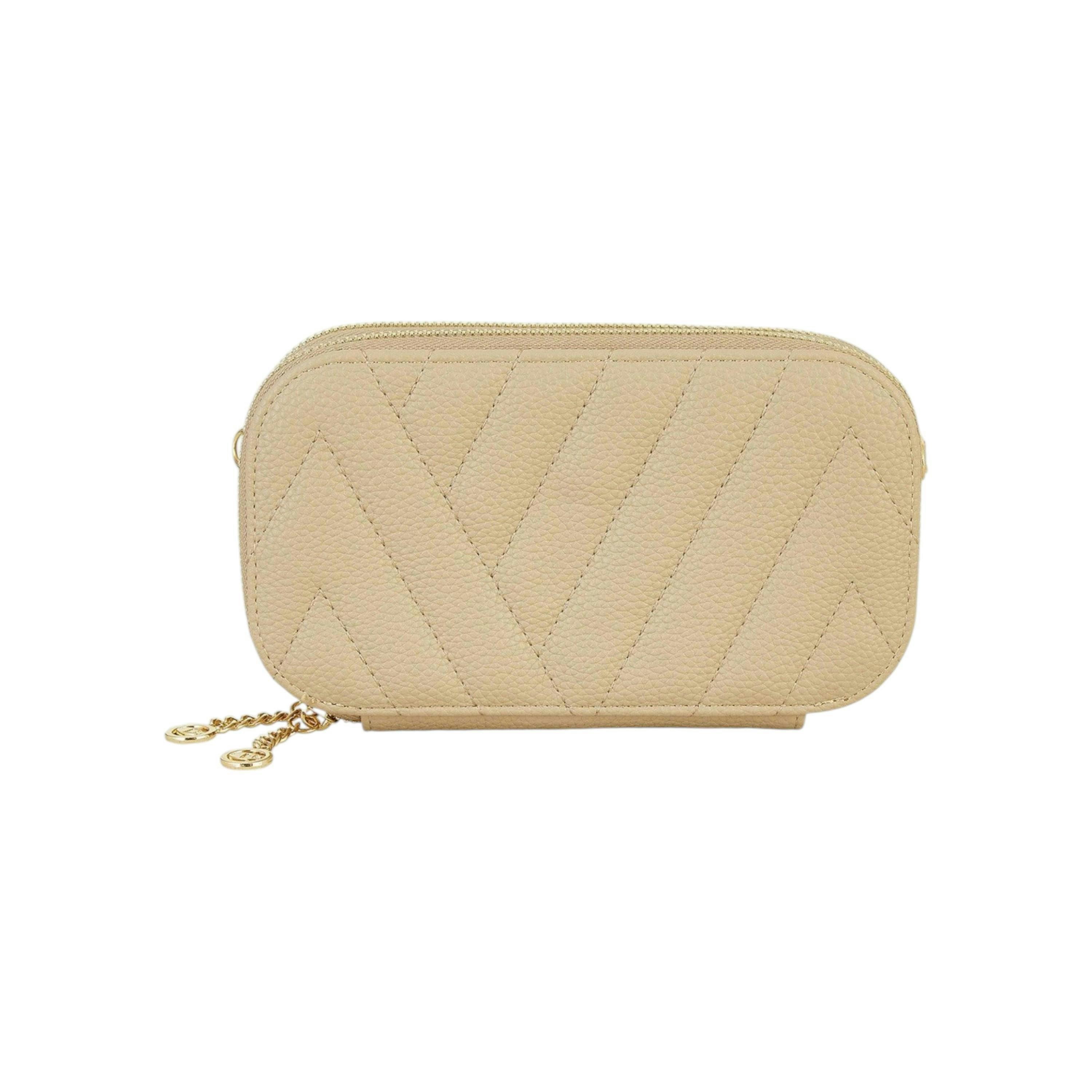 Yumi Beige Quilted Camera Bag With Cross Body Woven Strap , view 3 of 5