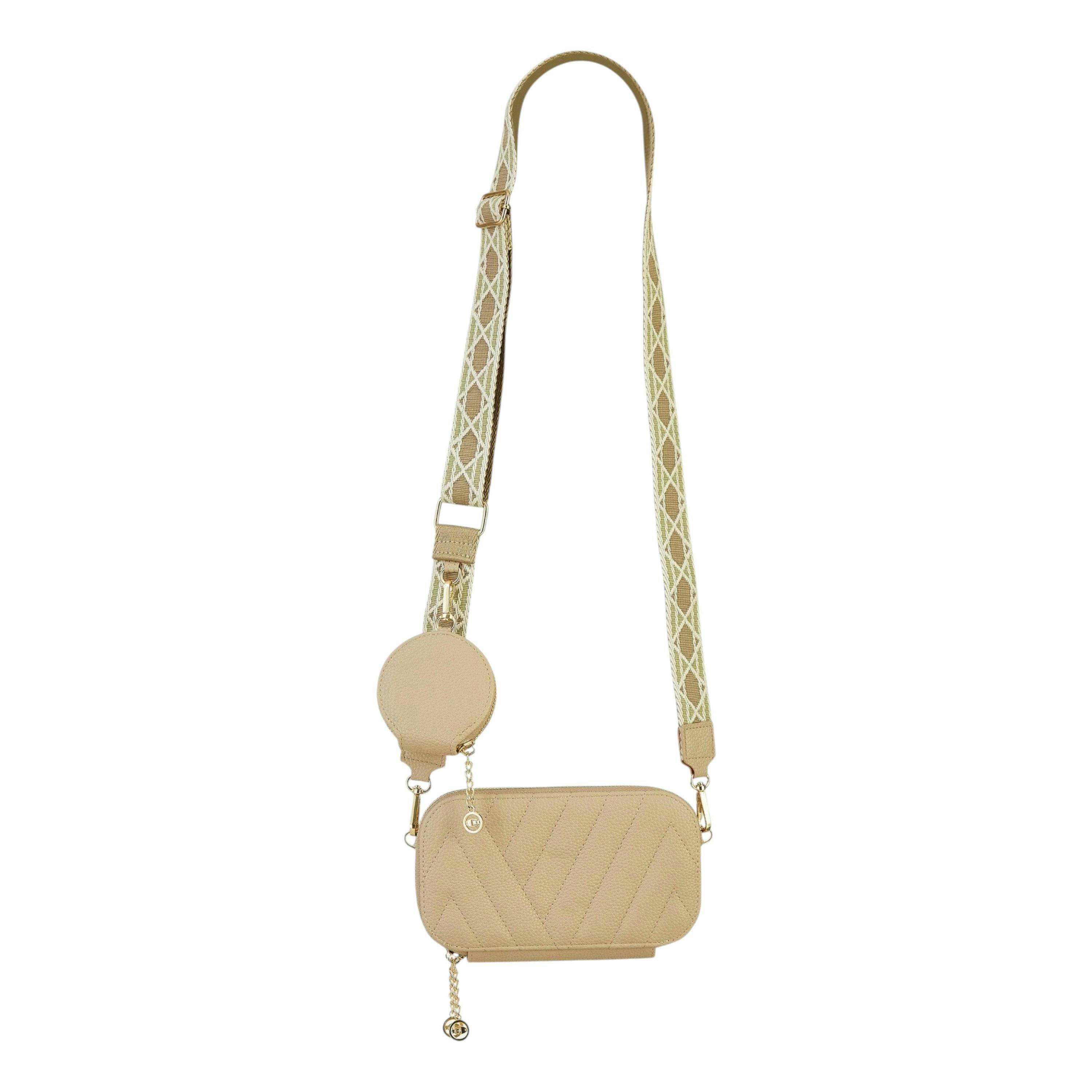 Yumi Beige Quilted Camera Bag With Cross Body Woven Strap , view 5 of 5