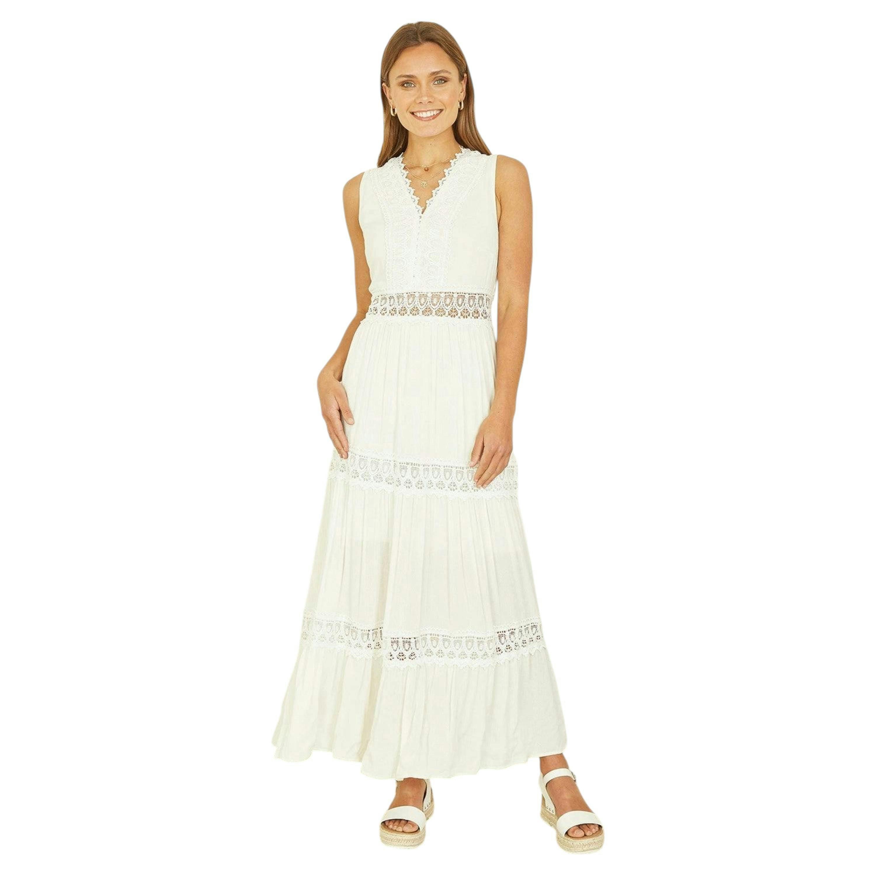 Yumi White Lace Trim Cotton Midi Sun Dress , view 2 of 4