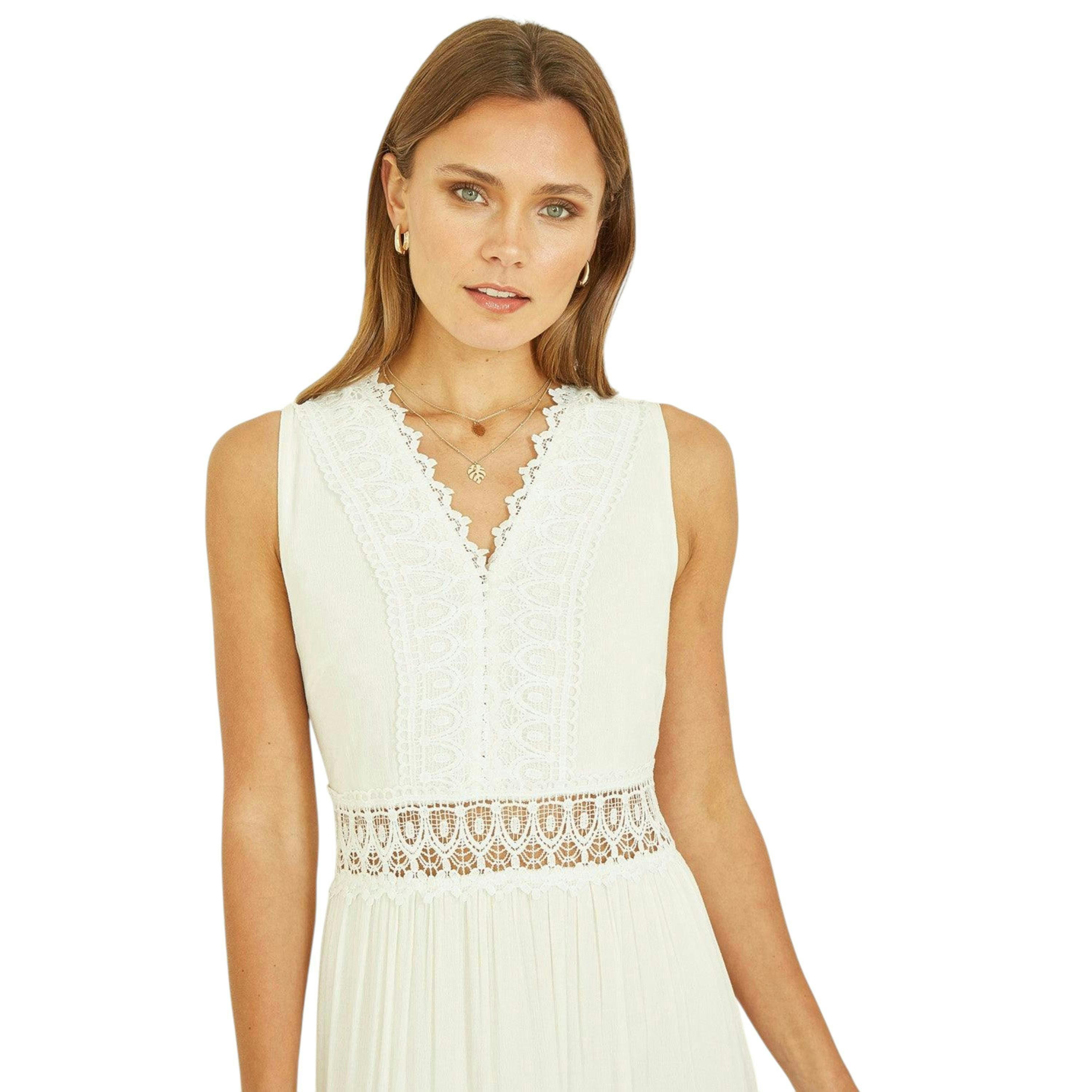 Yumi White Lace Trim Cotton Midi Sun Dress , view 3 of 4