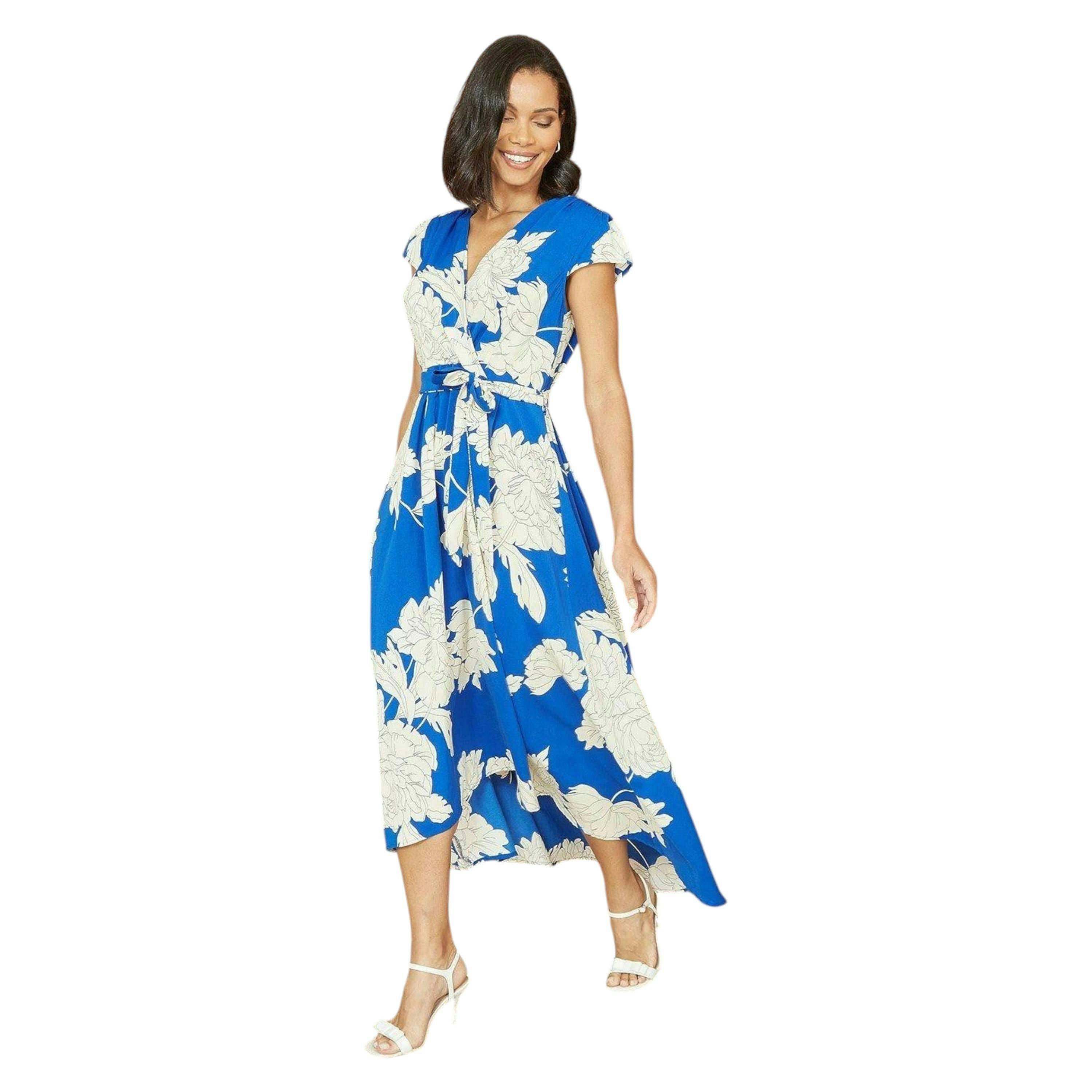 Mela Blue Blossom Print Wrap Midi With Dipped Hem , view 2 of 5