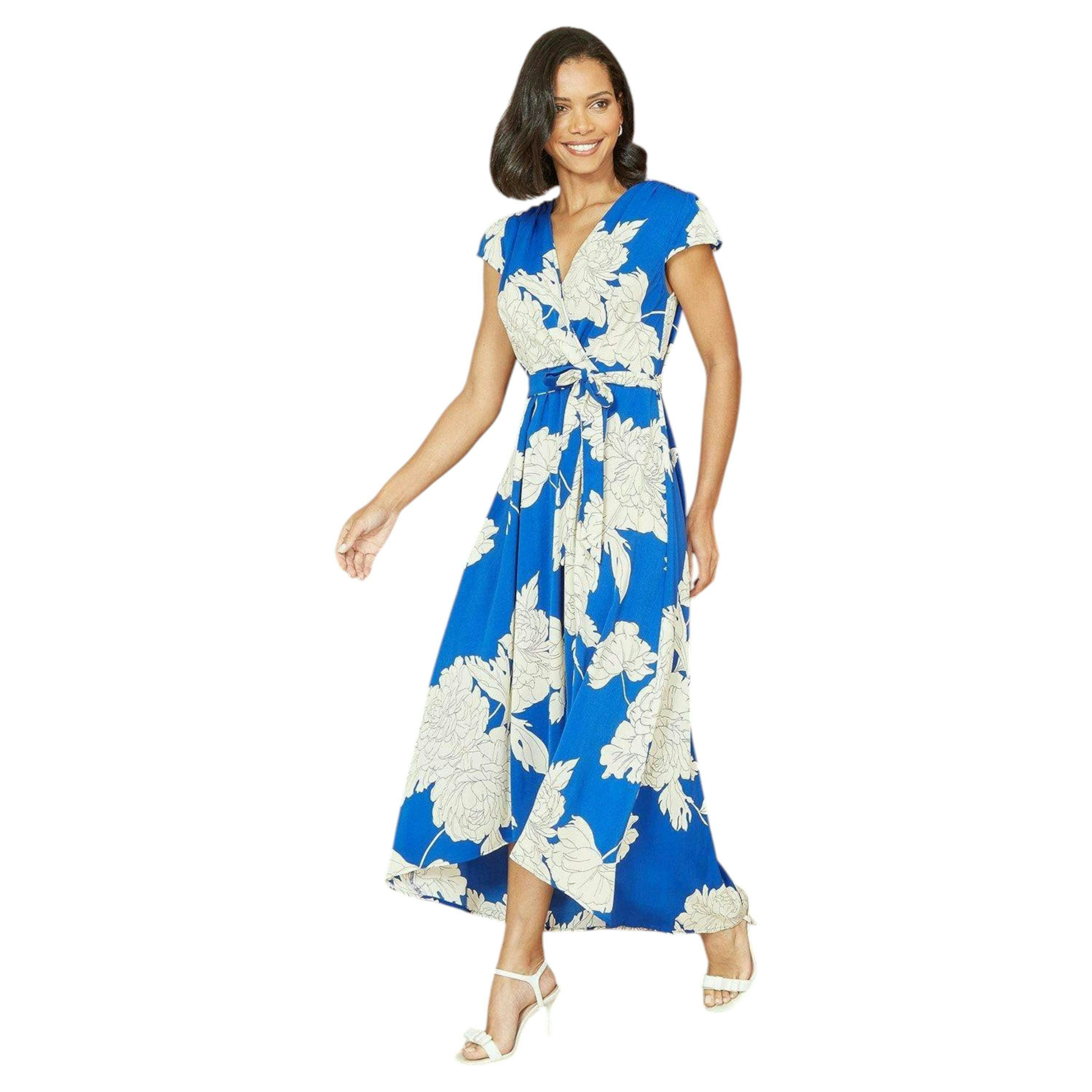 Mela Blue Blossom Print Wrap Midi With Dipped Hem , view 3 of 5