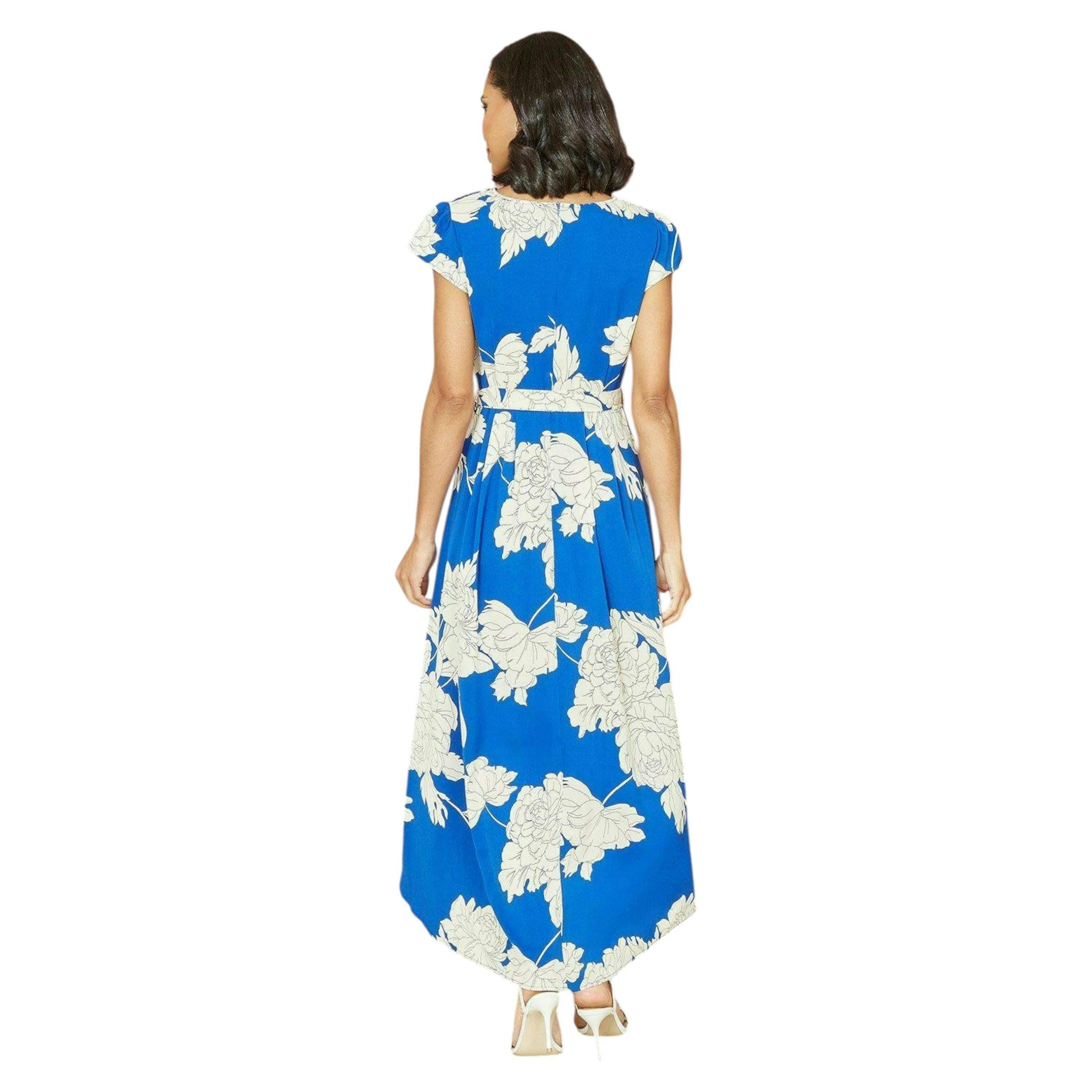 Mela Blue Blossom Print Wrap Midi With Dipped Hem , view 5 of 5