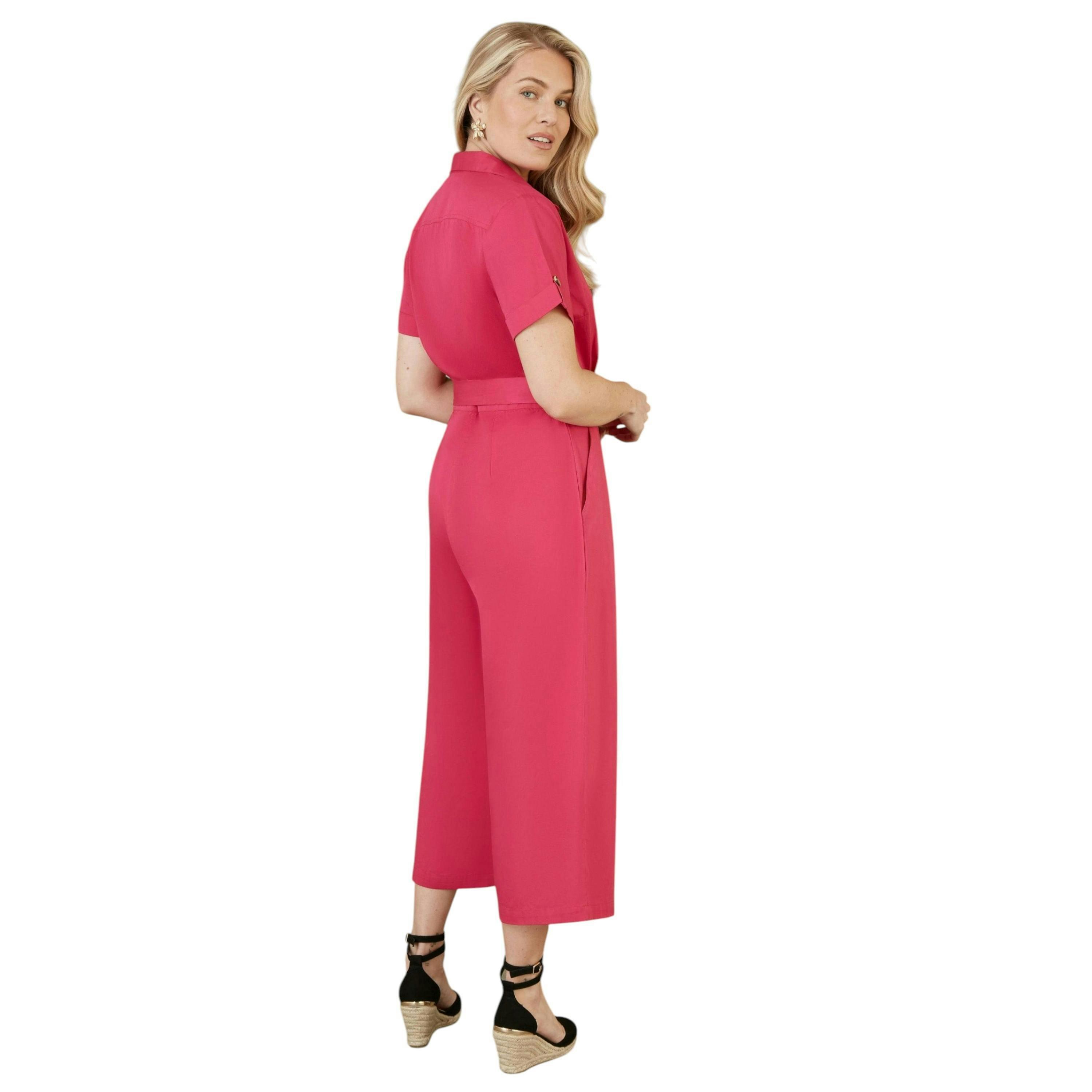 Yumi Pink Viscose Twill Button Up Utility Style Jumpsuit , view 3 of 4