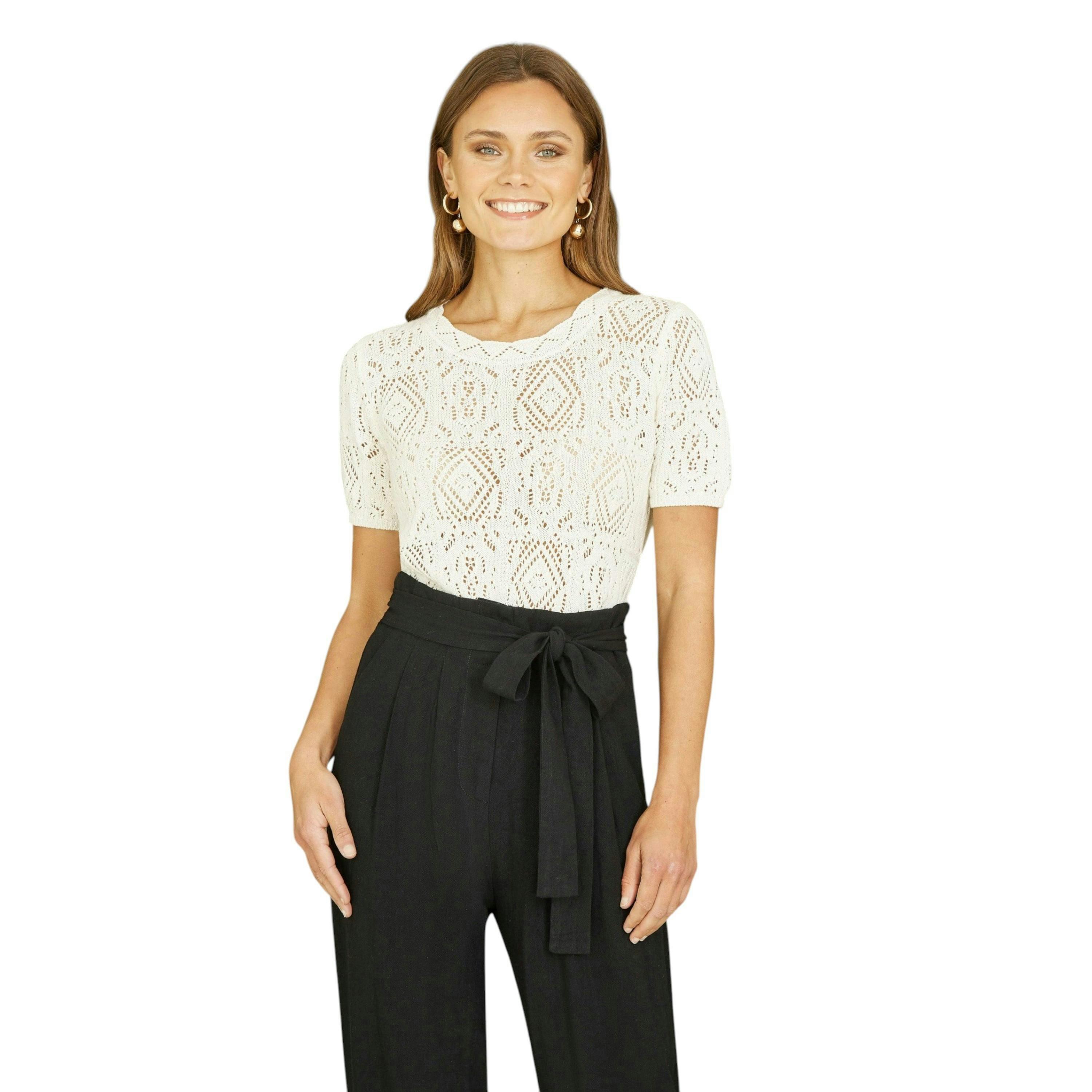 Yumi Ivory Cotton Crochet Knitted Top , view 2 of 4