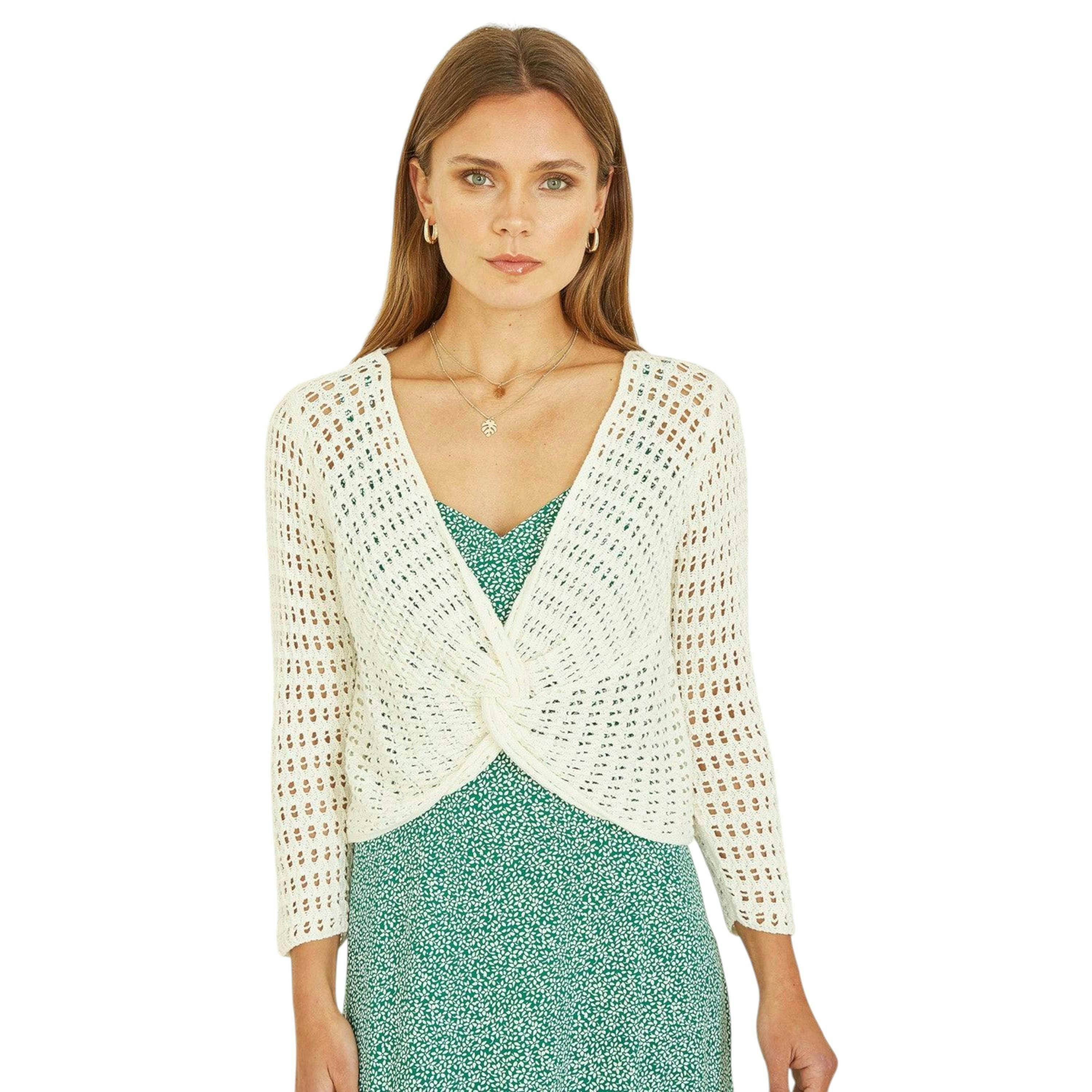 Yumi Ivory Cotton Crochet Twisted Bolero Top , view 2 of 4