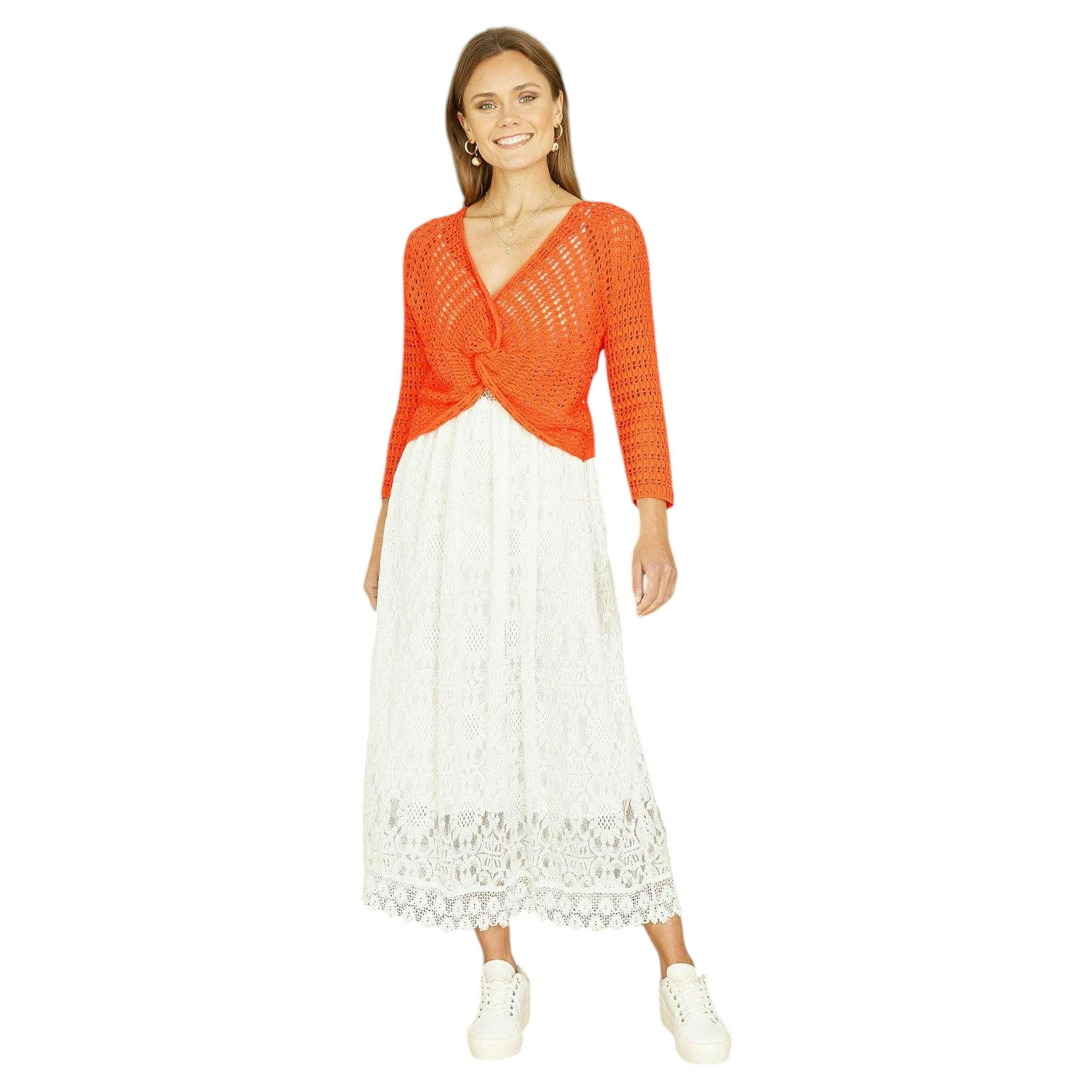 Yumi Orange Cotton Crochet Twisted Bolero Top , view 3 of 4