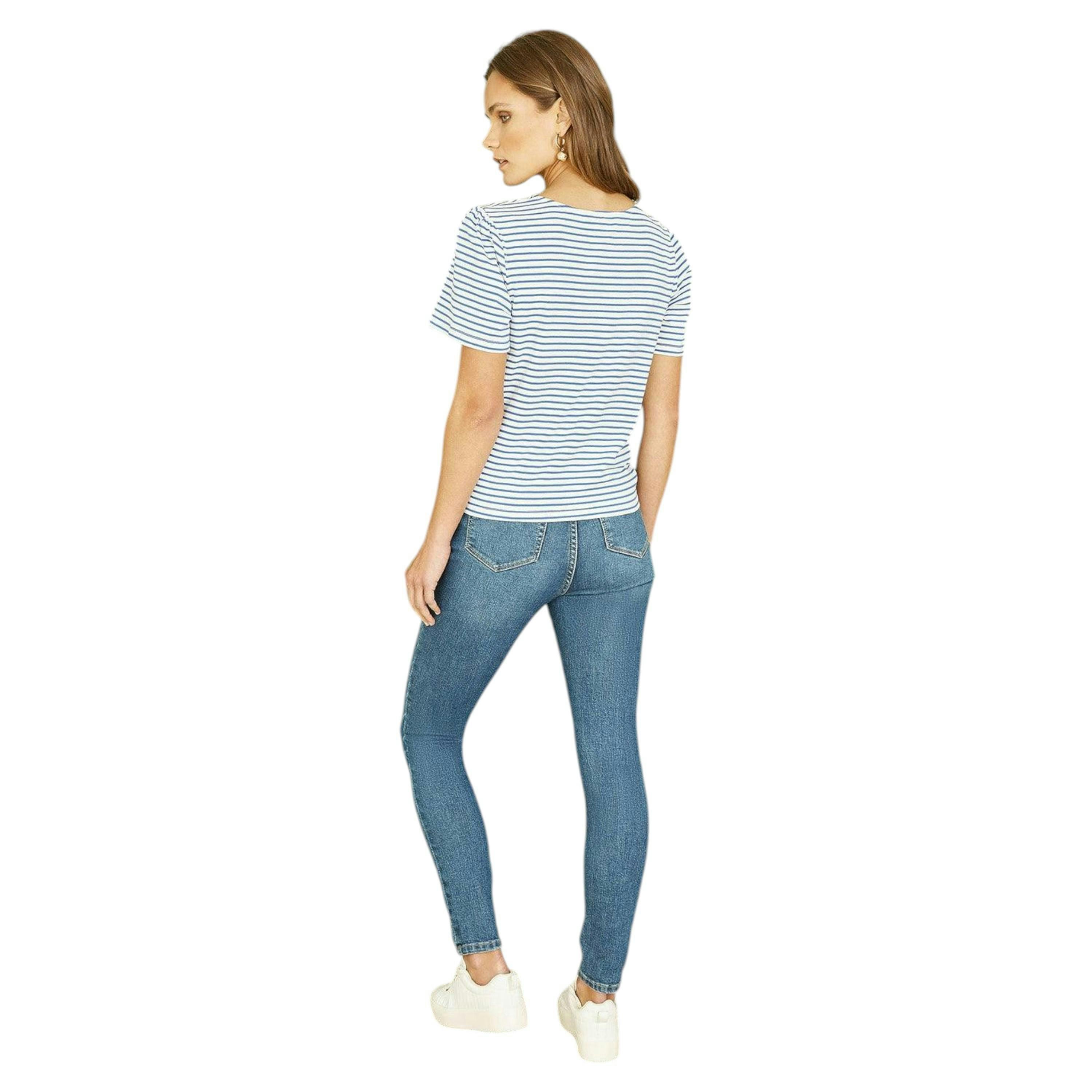 Yumi Blue Striped Jersey Button Detail Top , view 3 of 4