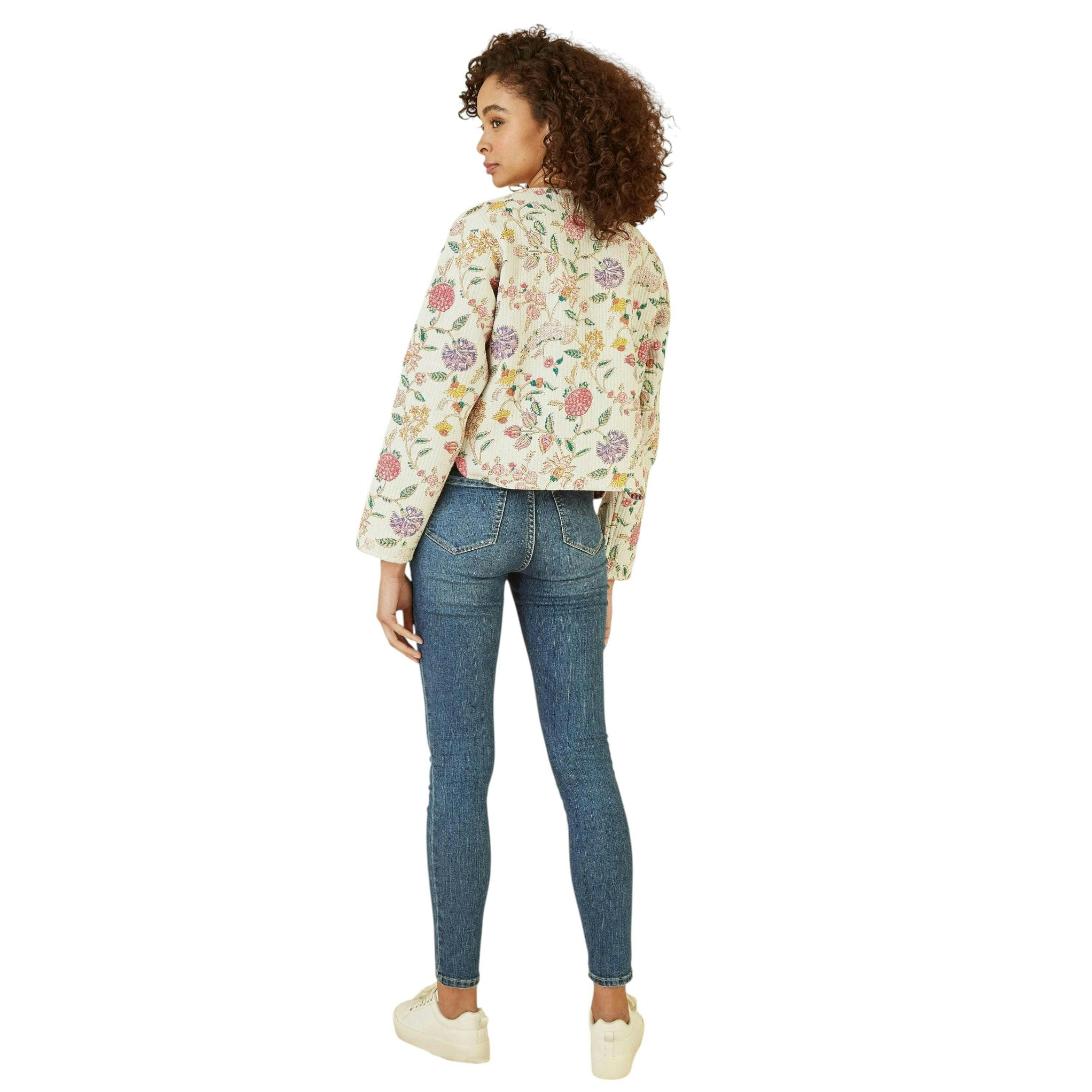 Yumi White Floral Print Reversible Cotton Cropped Quilted Jacket , view 2 of 3
