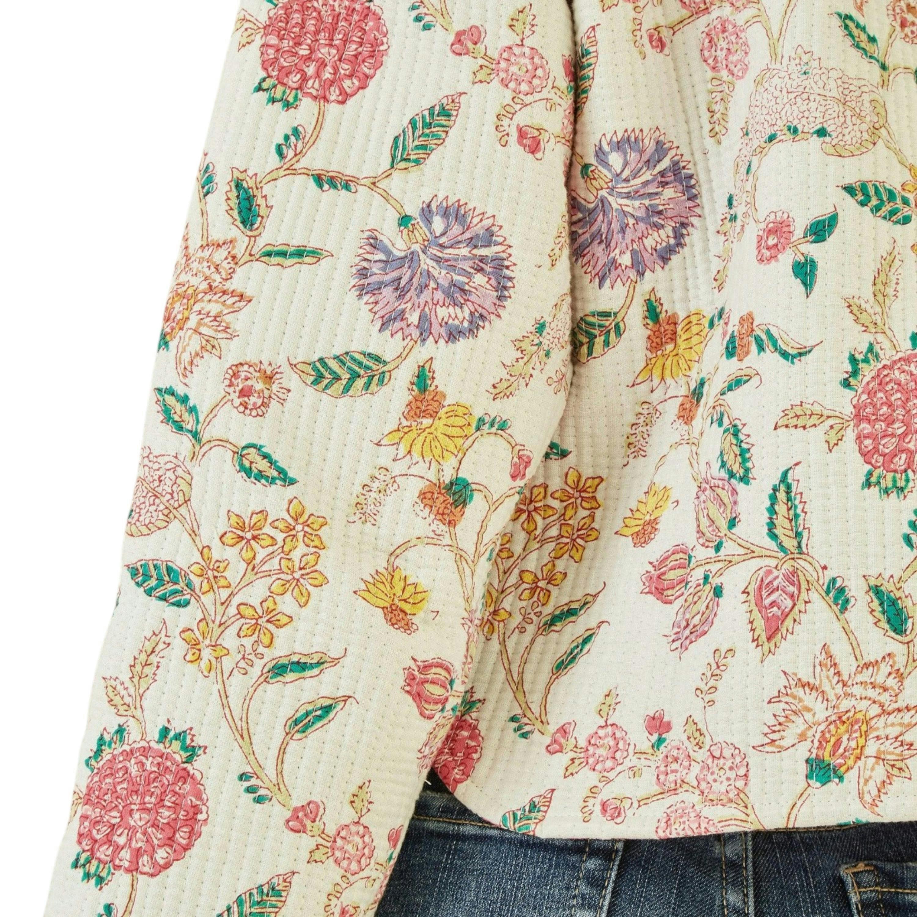 Yumi White Floral Print Reversible Cotton Cropped Quilted Jacket , view 3 of 3