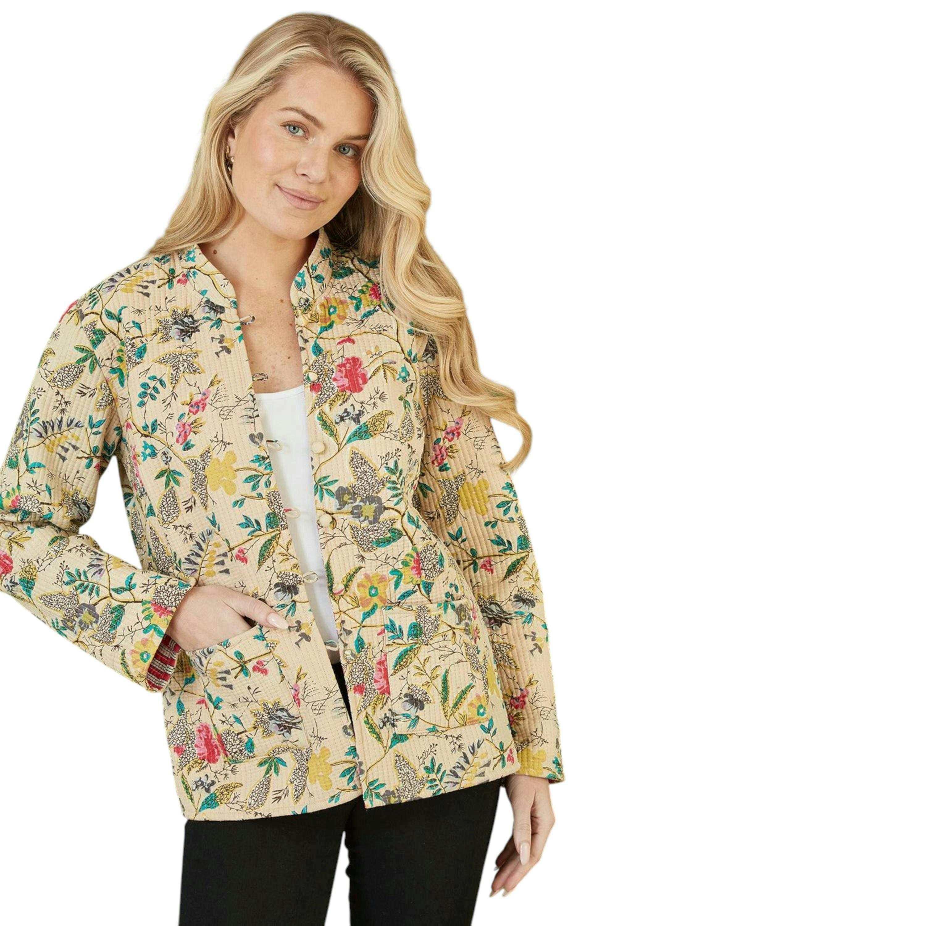 Yumi Stone Floral Print Reversible Cotton Quilted Jacket , view 1 of 4