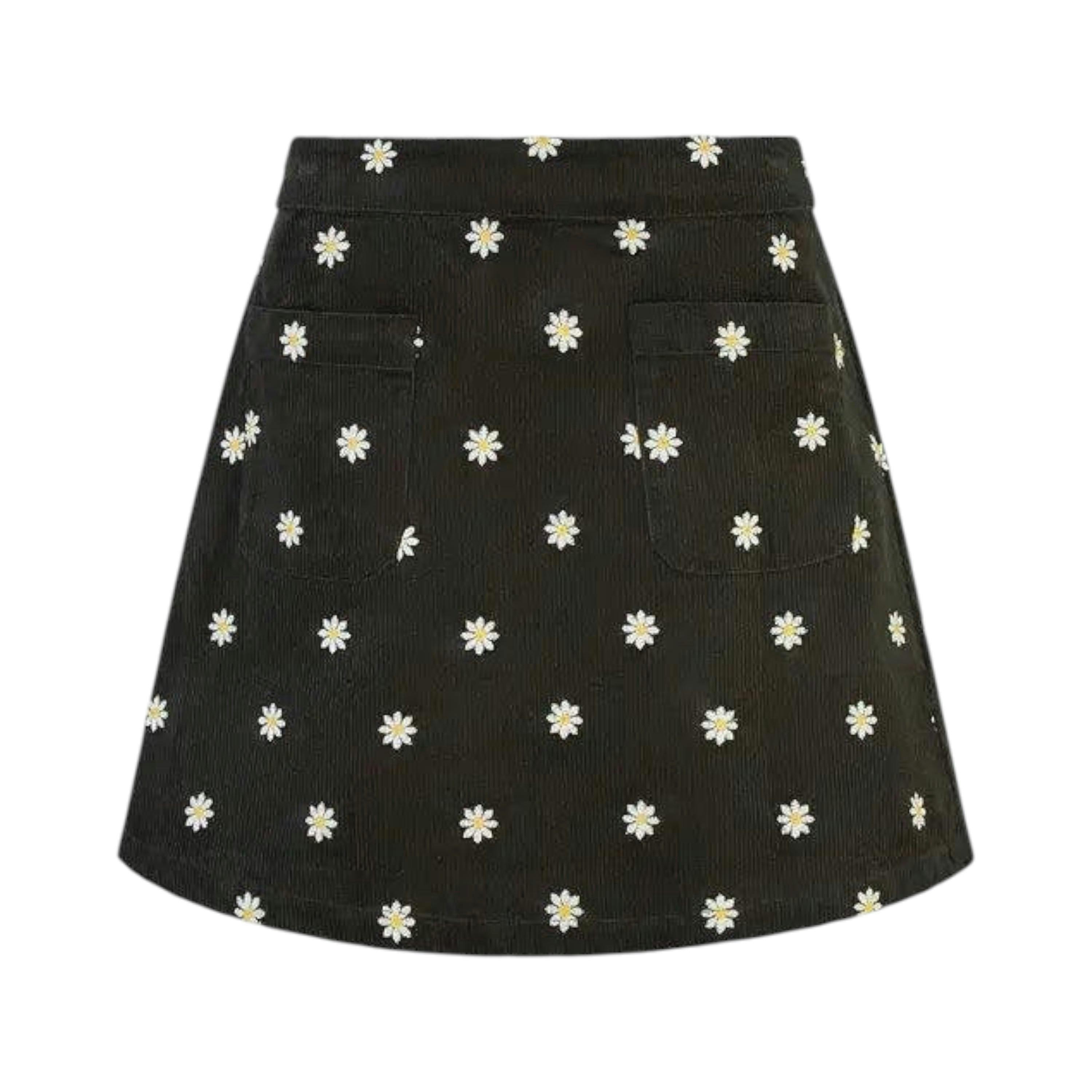 Yumi Black Corduroy Embroidered Daisy Mini Skirt , view 4 of 4
