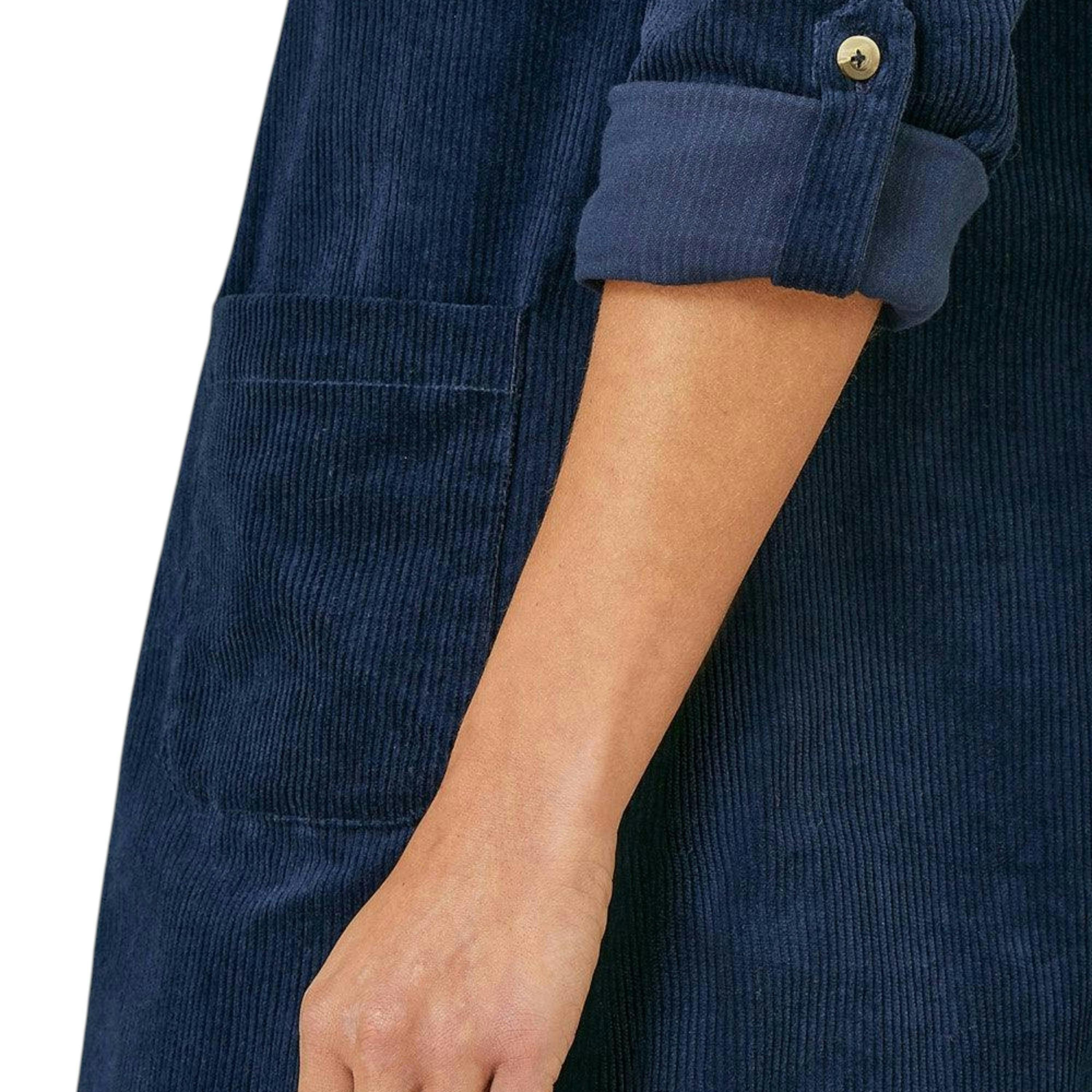 Yumi Navy Cord Tunic Dress With 3/4 Sleeves And Pockets , view 4 of 5