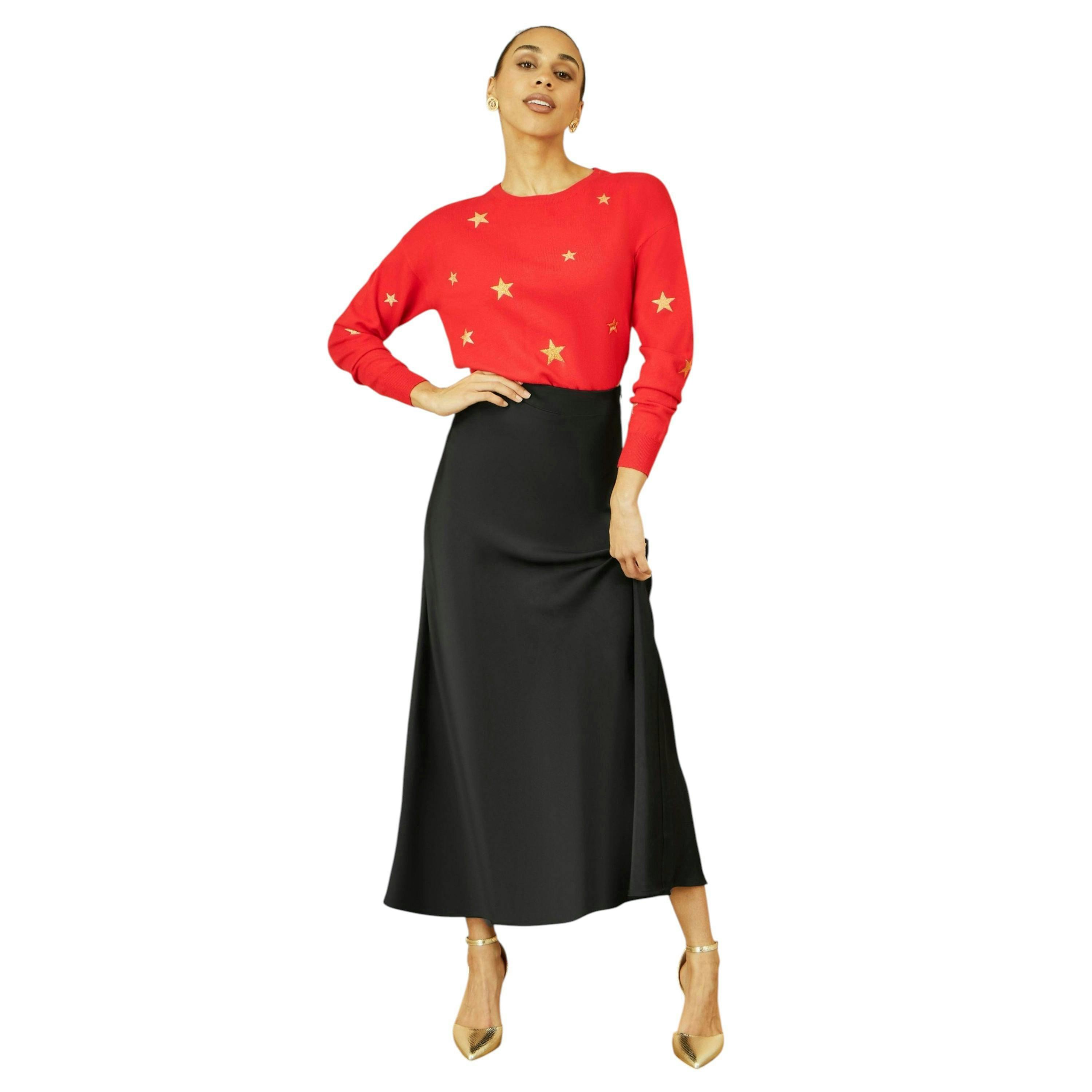 Yumi Black Satin Midi Skirt , view 2 of 4