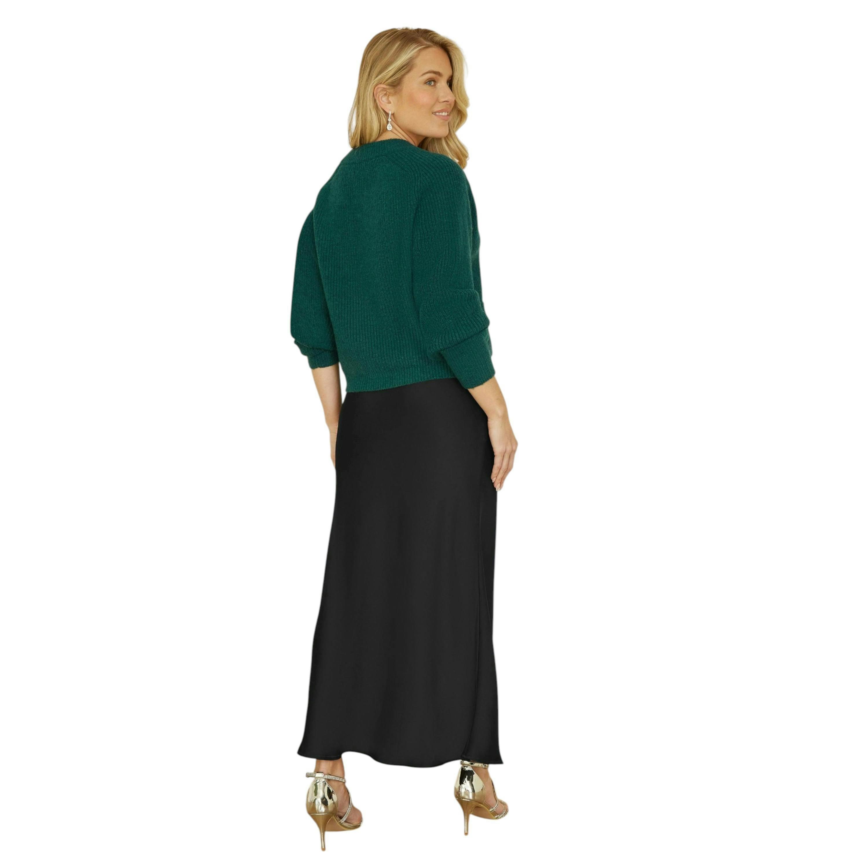 Yumi Black Satin Midi Skirt , view 3 of 4