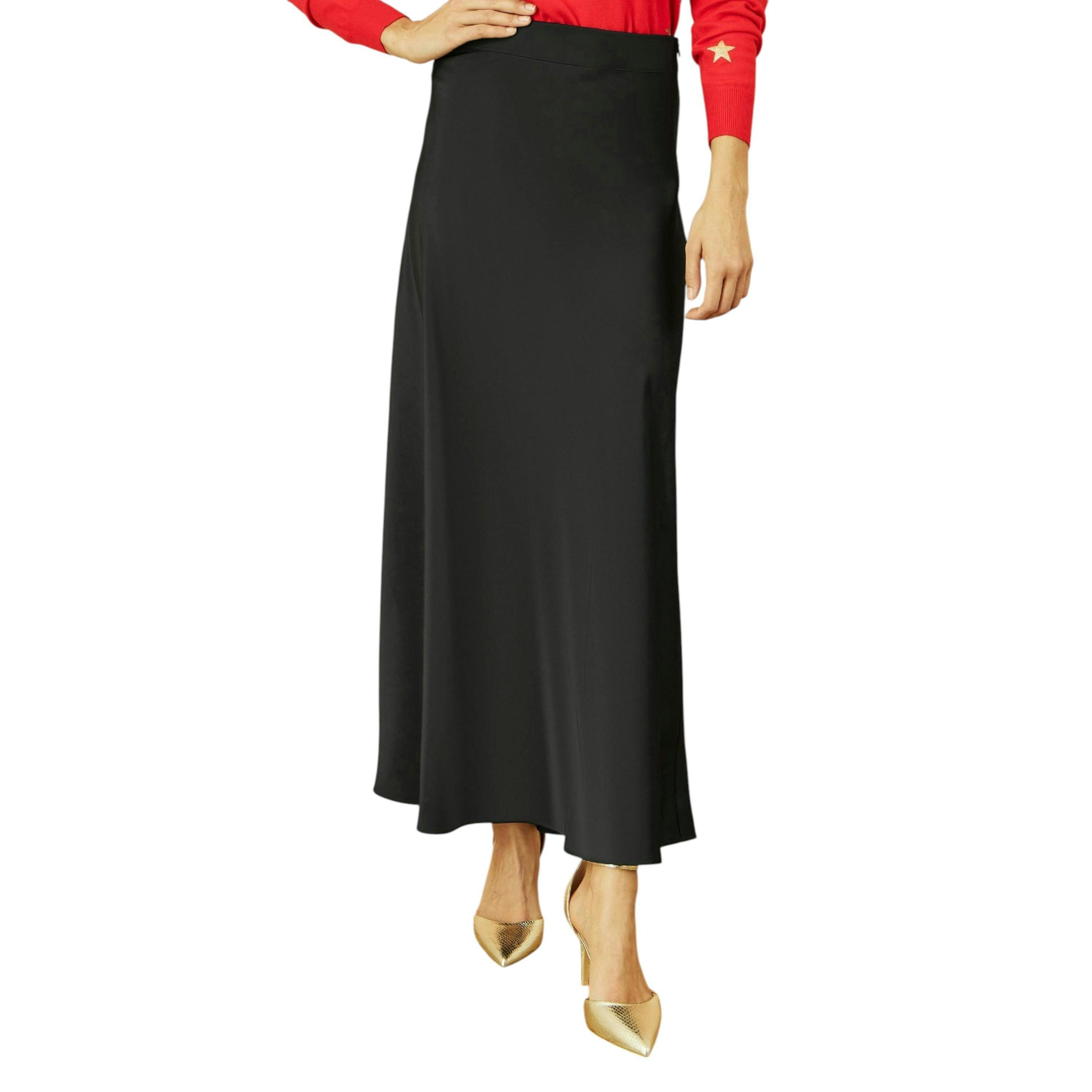 Yumi Black Satin Midi Skirt , view 4 of 4