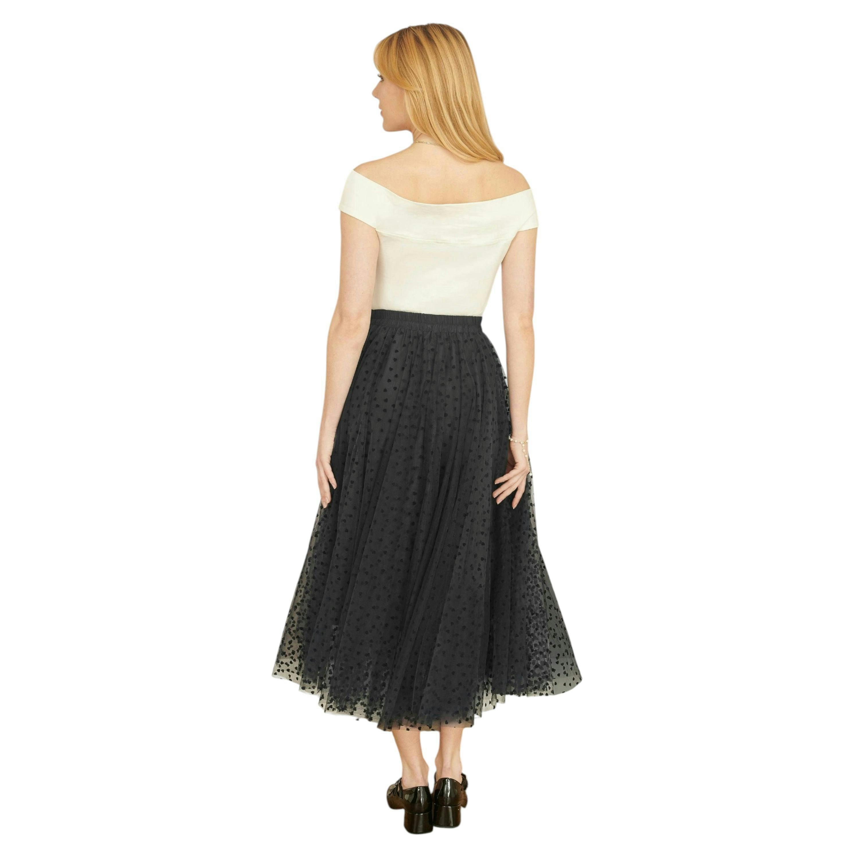 Yumi Black Mesh Heart Print Tulle Skirt , view 3 of 4
