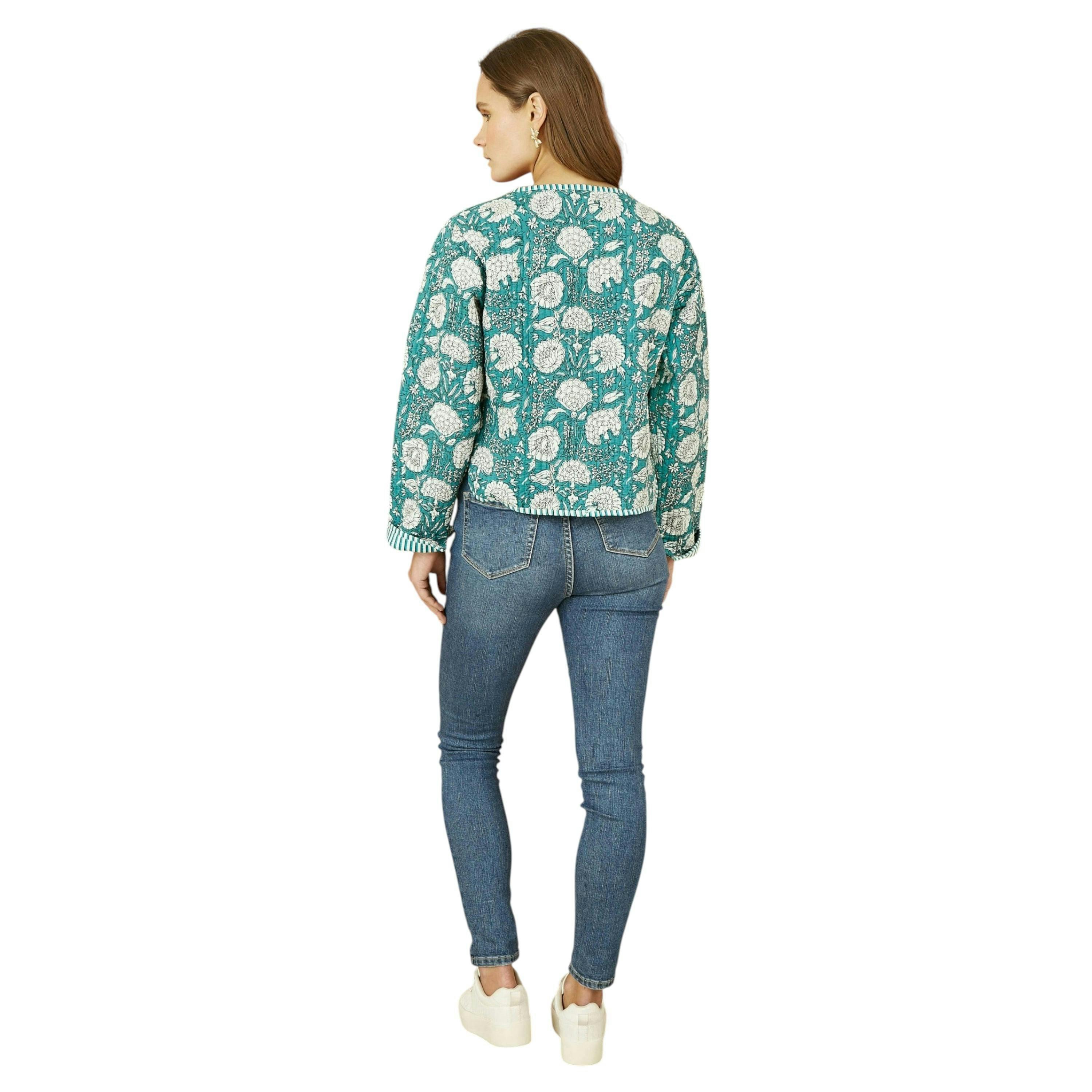 Yumi Green Patchwork Print Reversible Cotton Quilted Jacket , view 3 of 3