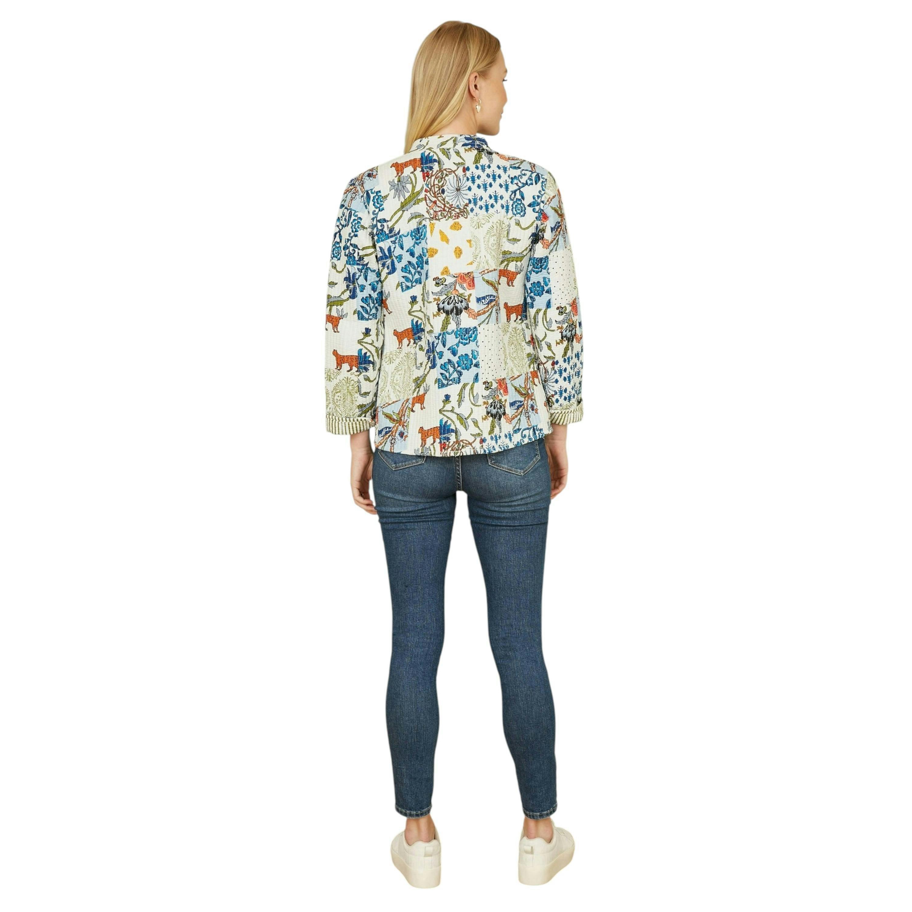 Yumi White Patchwork Print Reversible Cotton Quilted Jacket , view 5 of 5
