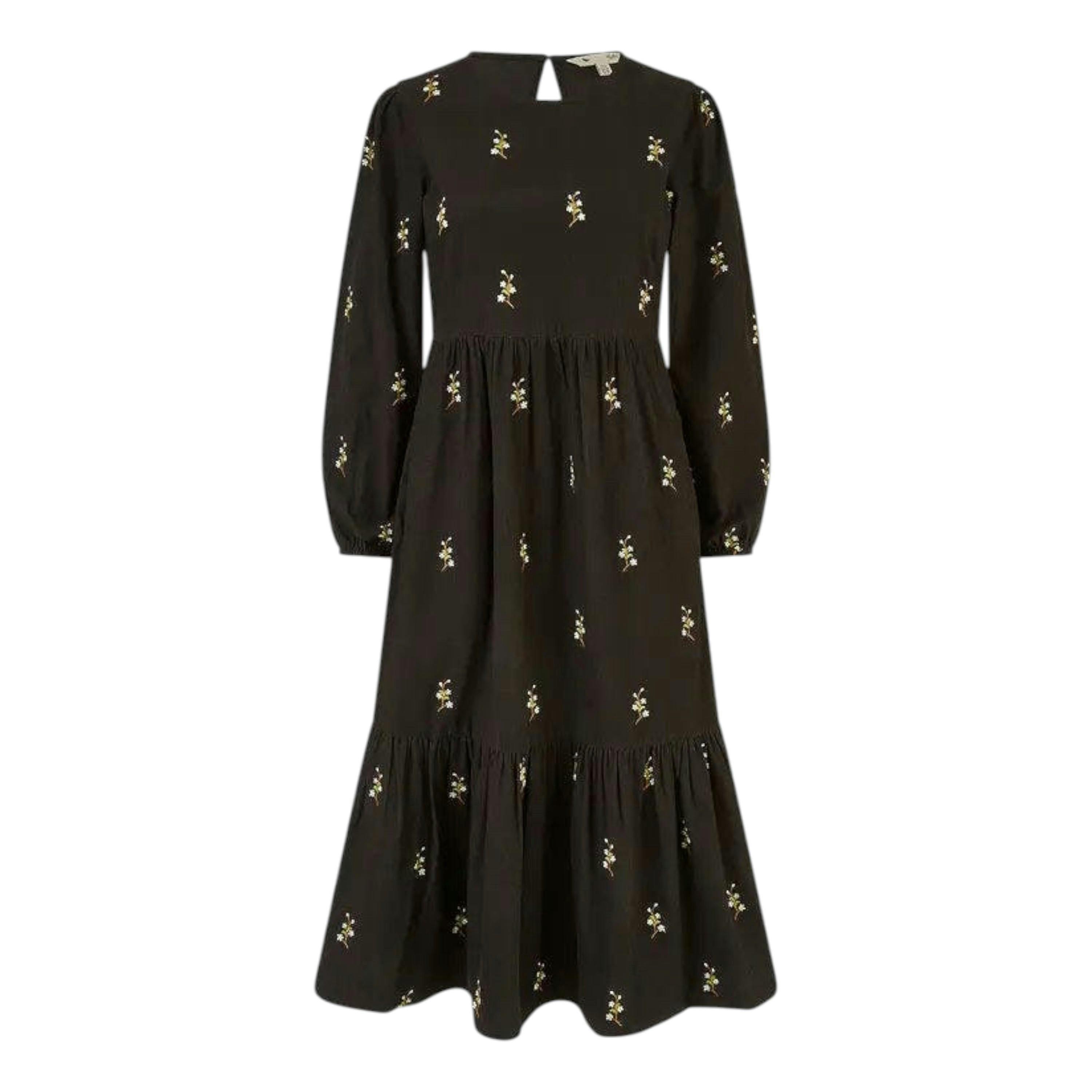 Yumi Black Long Sleeve Midi Dress With Floral Embroidery , view 5 of 5