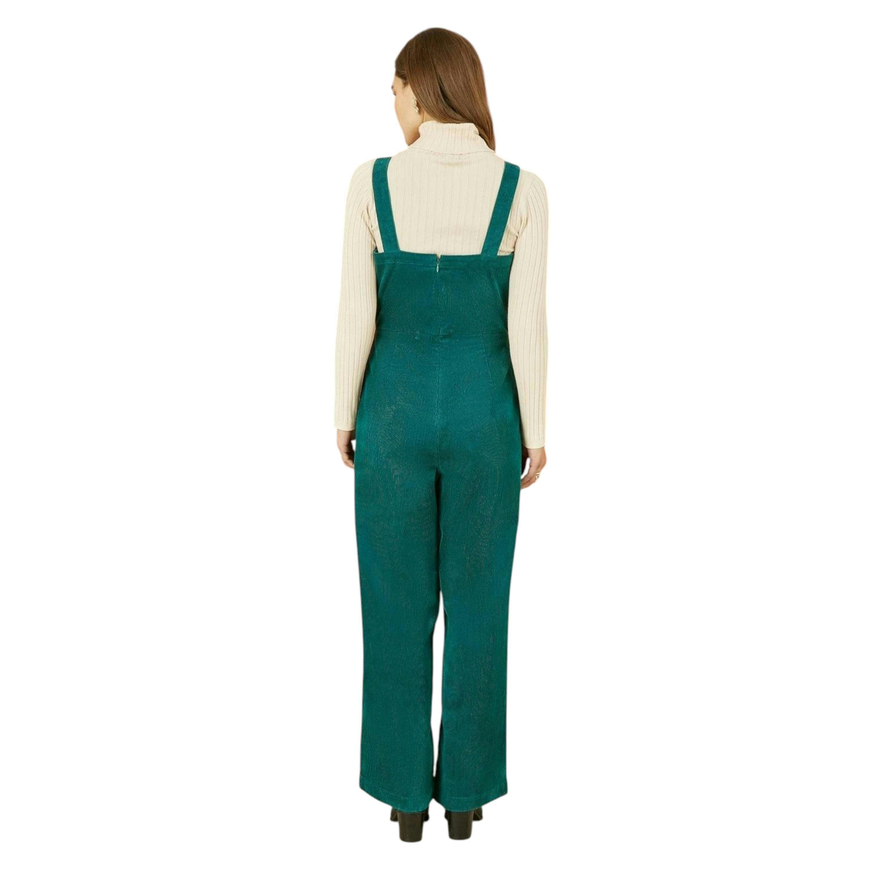 Yumi Teal Cord Stretch Dungaree Style Jumpsuit , view 5 of 6