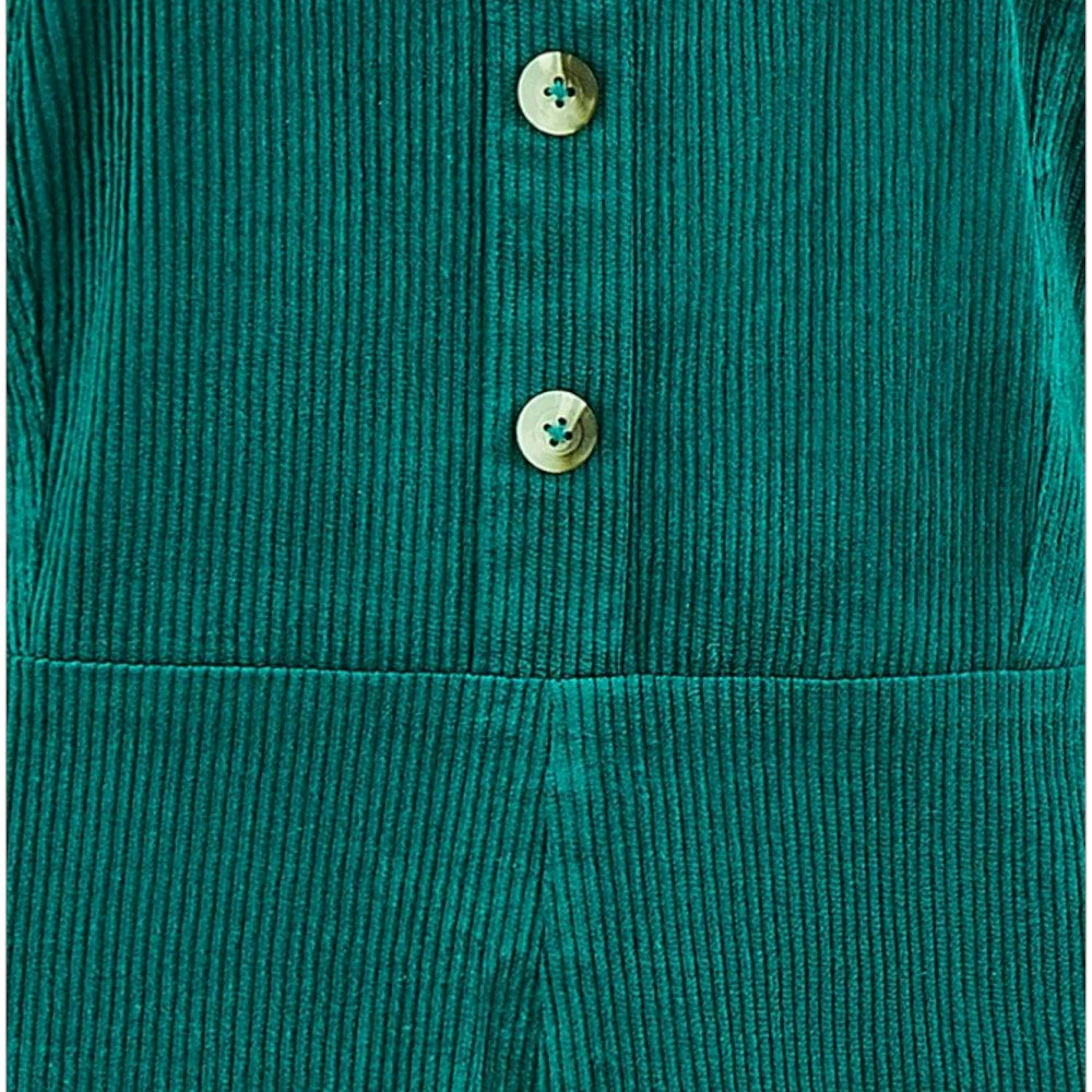 Yumi Teal Cord Stretch Dungaree Style Jumpsuit , view 6 of 6