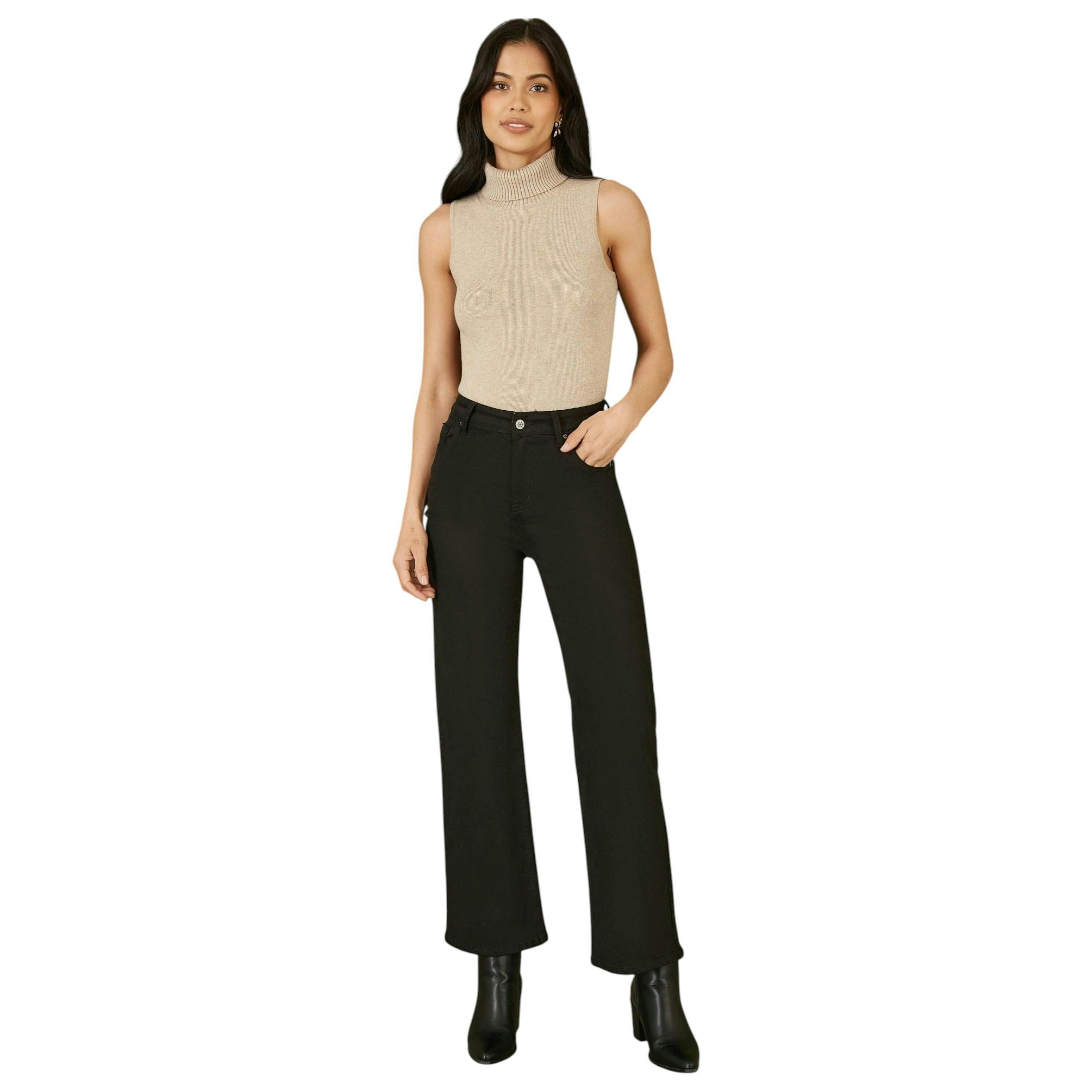 Yumi Black Stretch Canvas Wide Leg High Waist Jeans , view 2 of 4