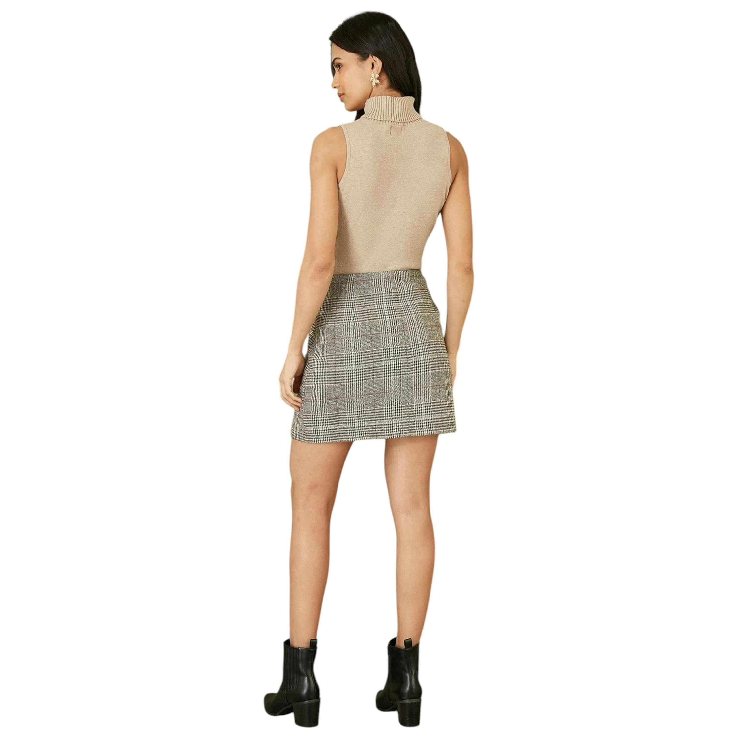 Yumi Oatmeal Knitted Roll Neck Sleeveless Jumper , view 2 of 4