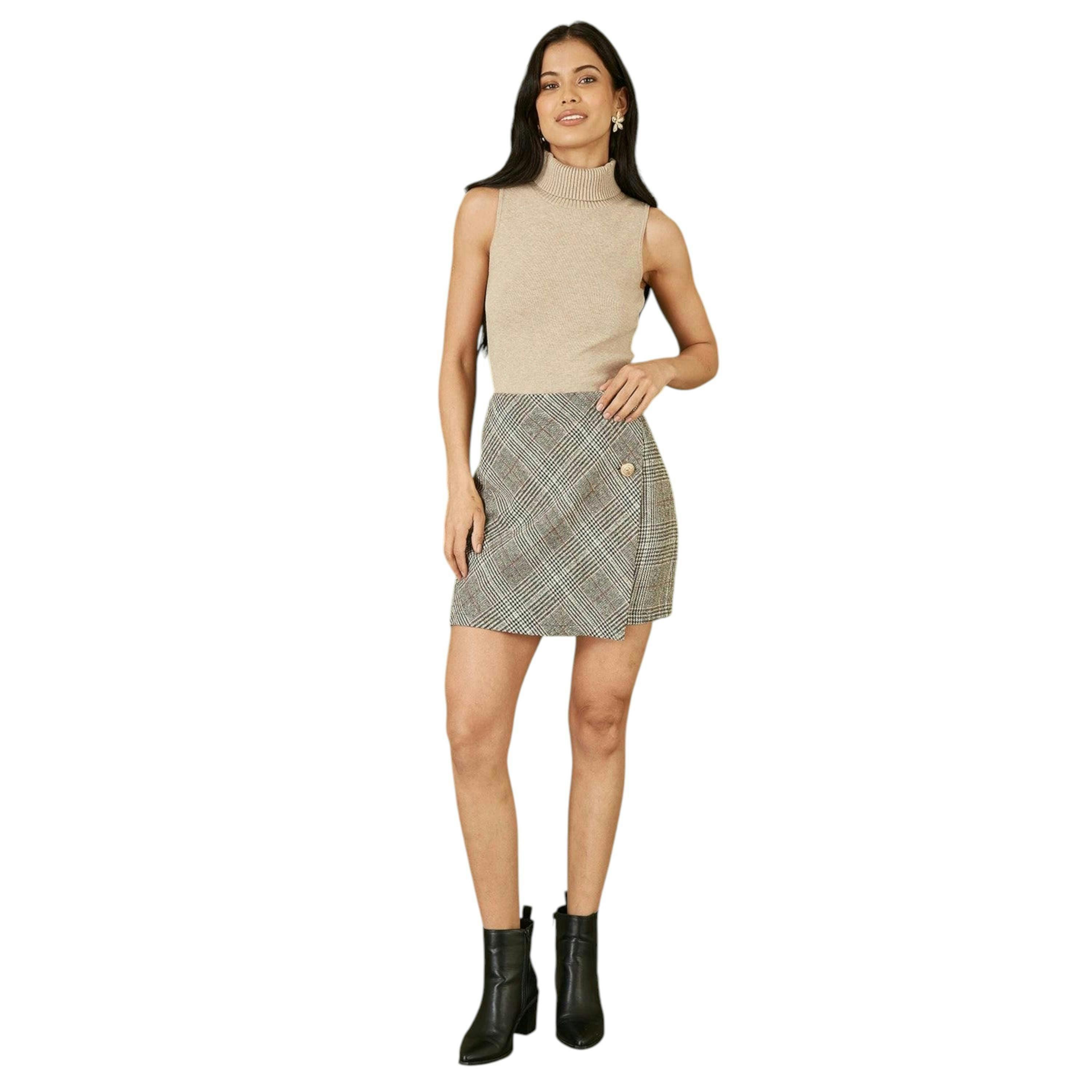 Yumi Oatmeal Knitted Roll Neck Sleeveless Jumper , view 3 of 4