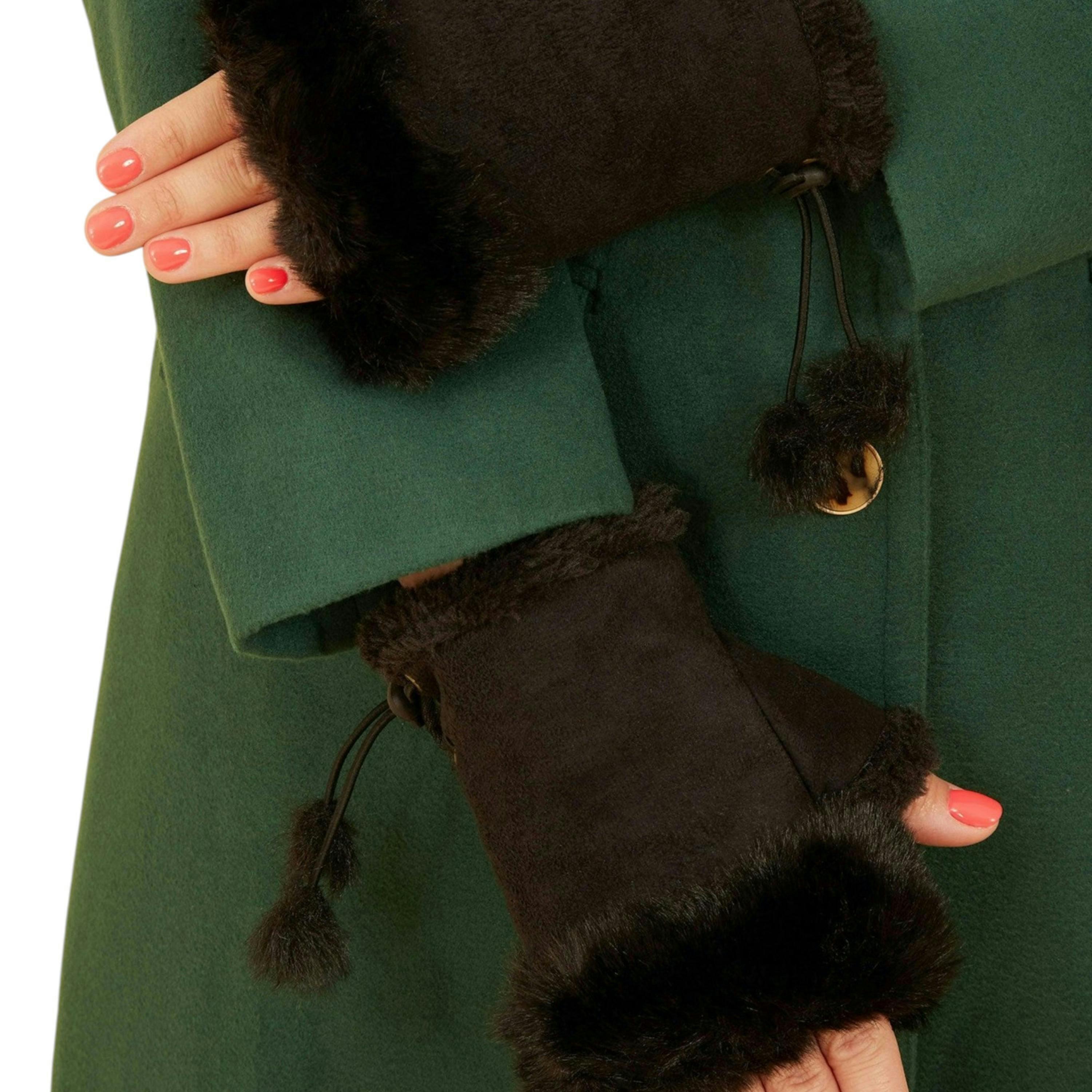 Black Fur Fingerless Suede Mittens , view 1 of 1