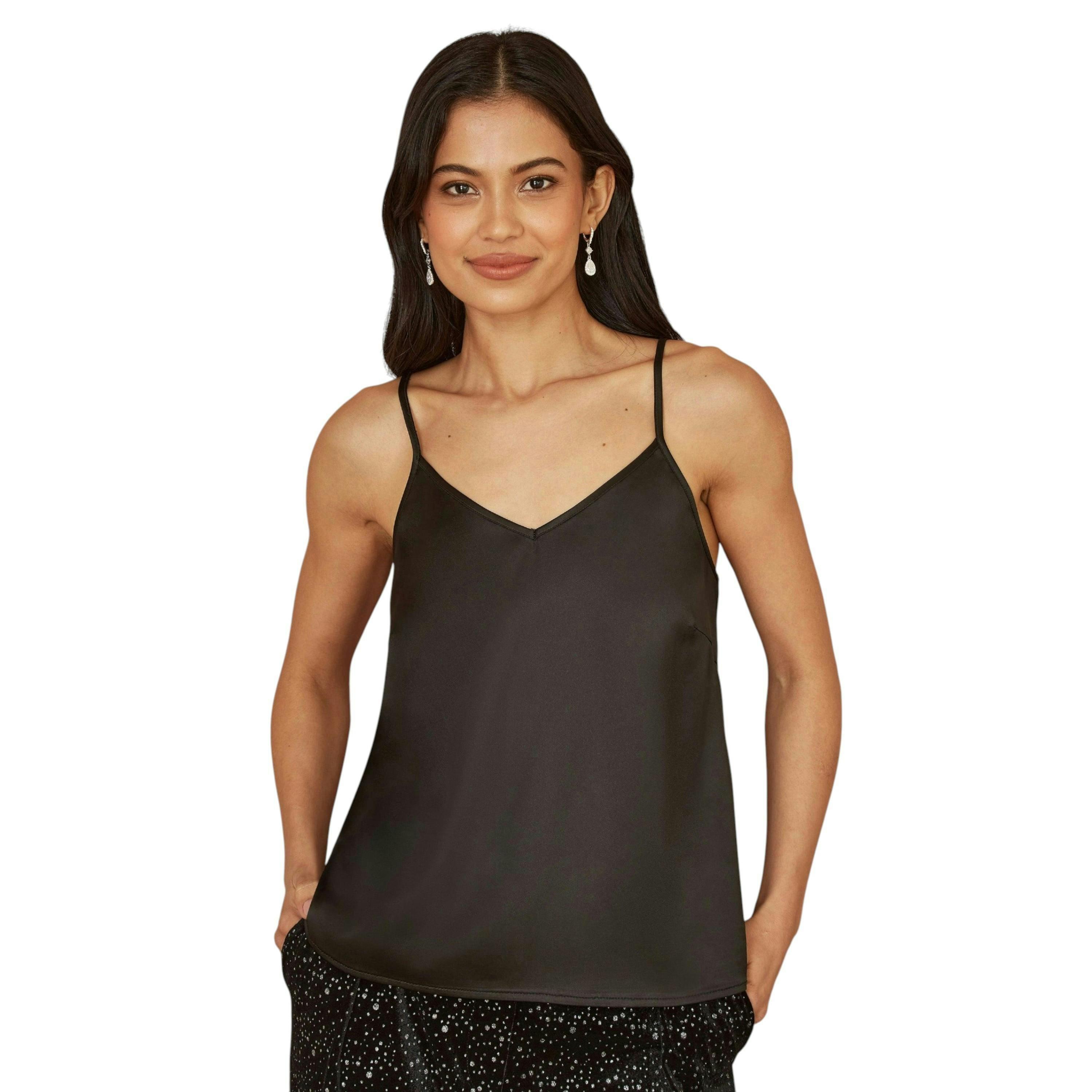 Yumi Black Satin Cami Top , view 1 of 4