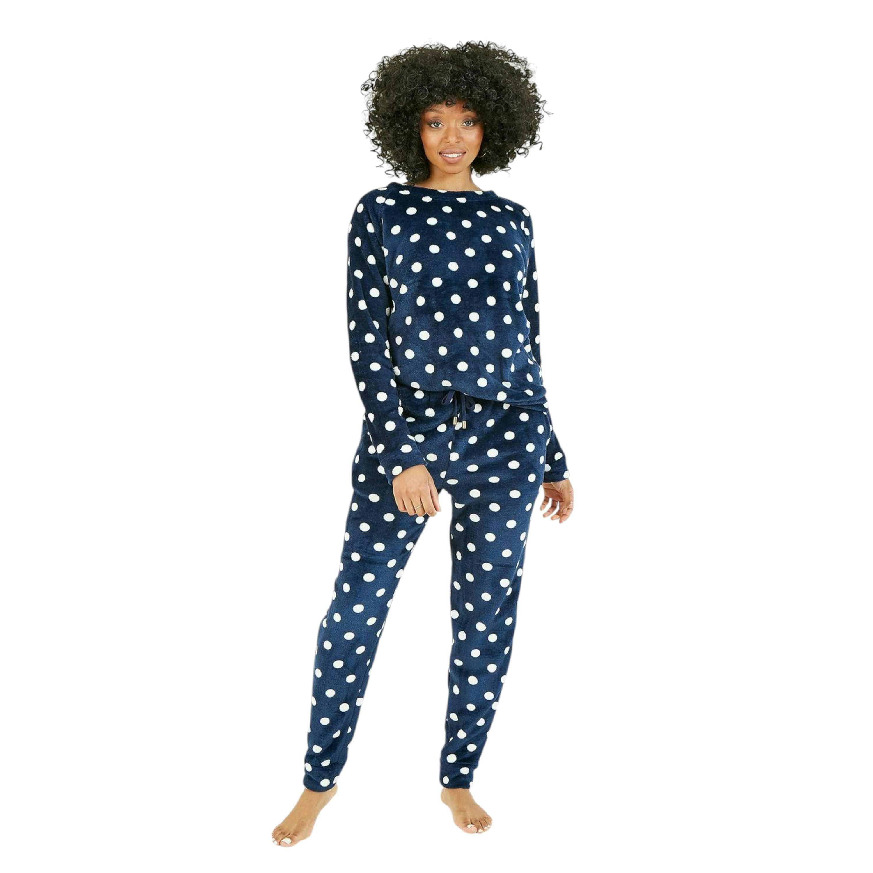 Yumi Navy Spot Super Soft Fleece Pyjamas , view 1 of 1