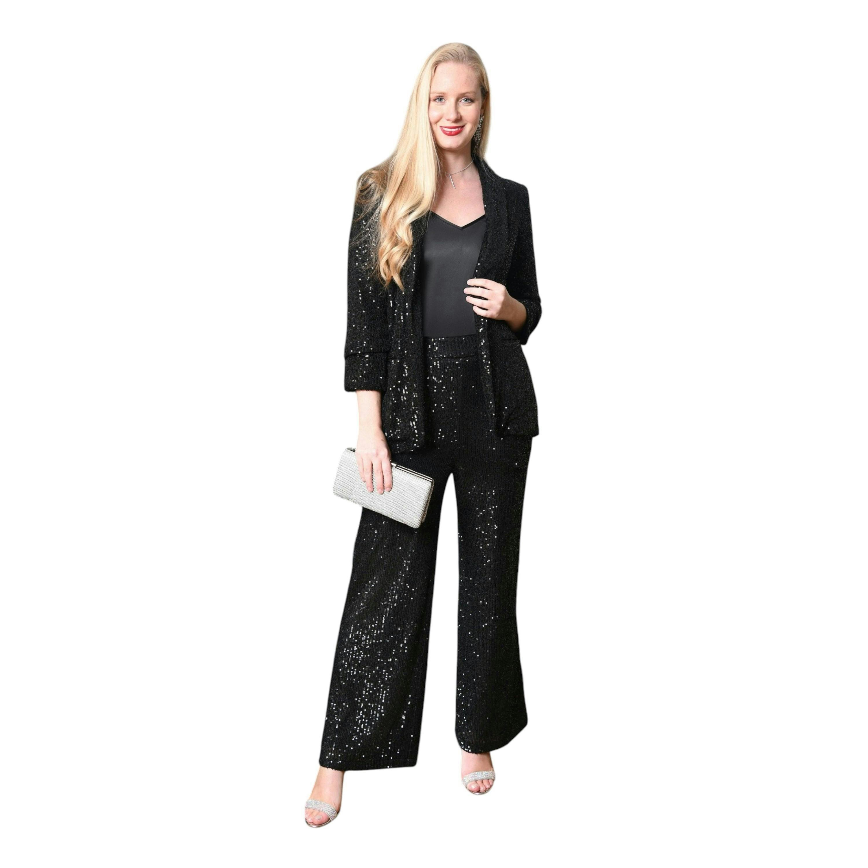 Yumi Black Sequin Blazer With Pockets , view 1 of 4