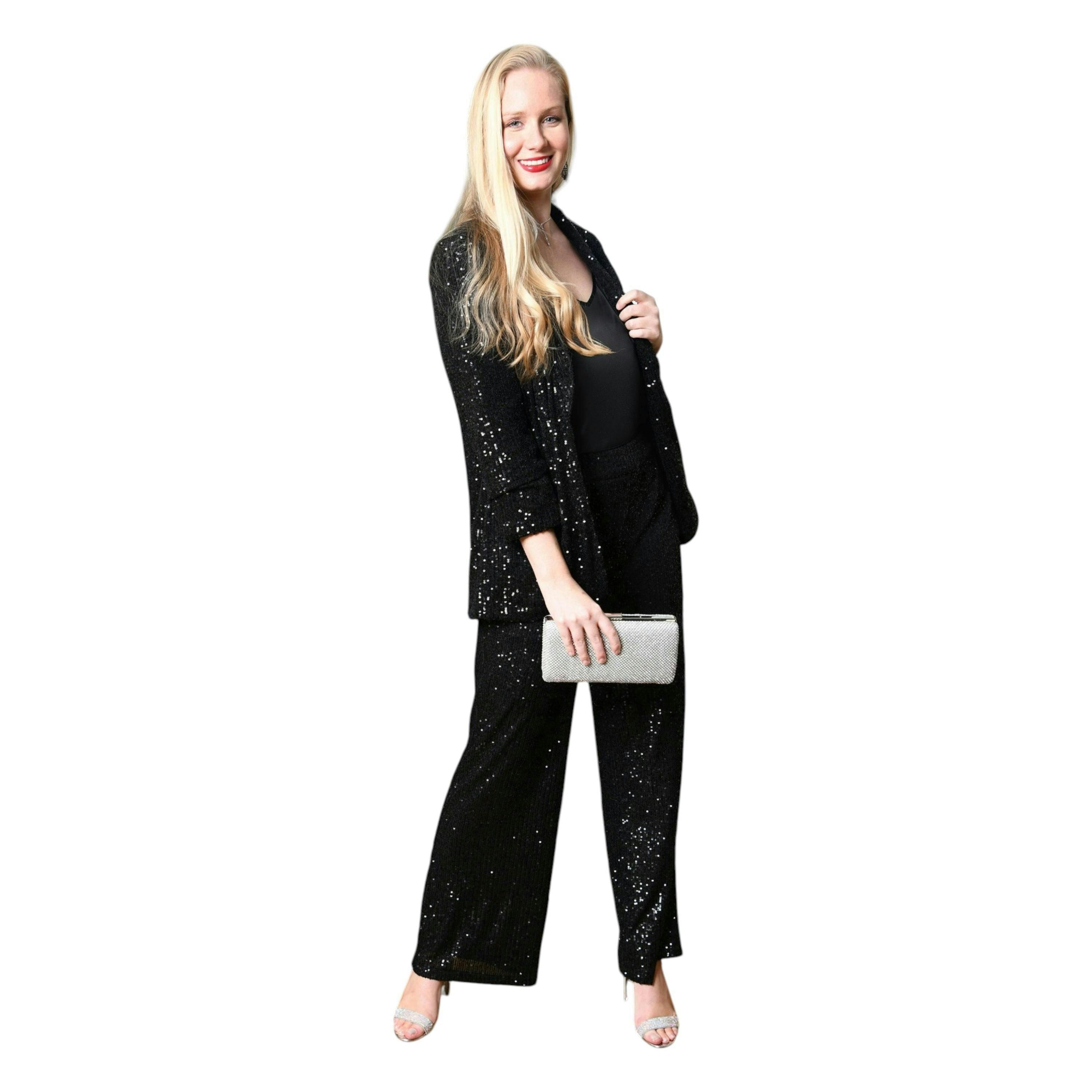 Yumi Black Sequin Blazer With Pockets , view 2 of 4