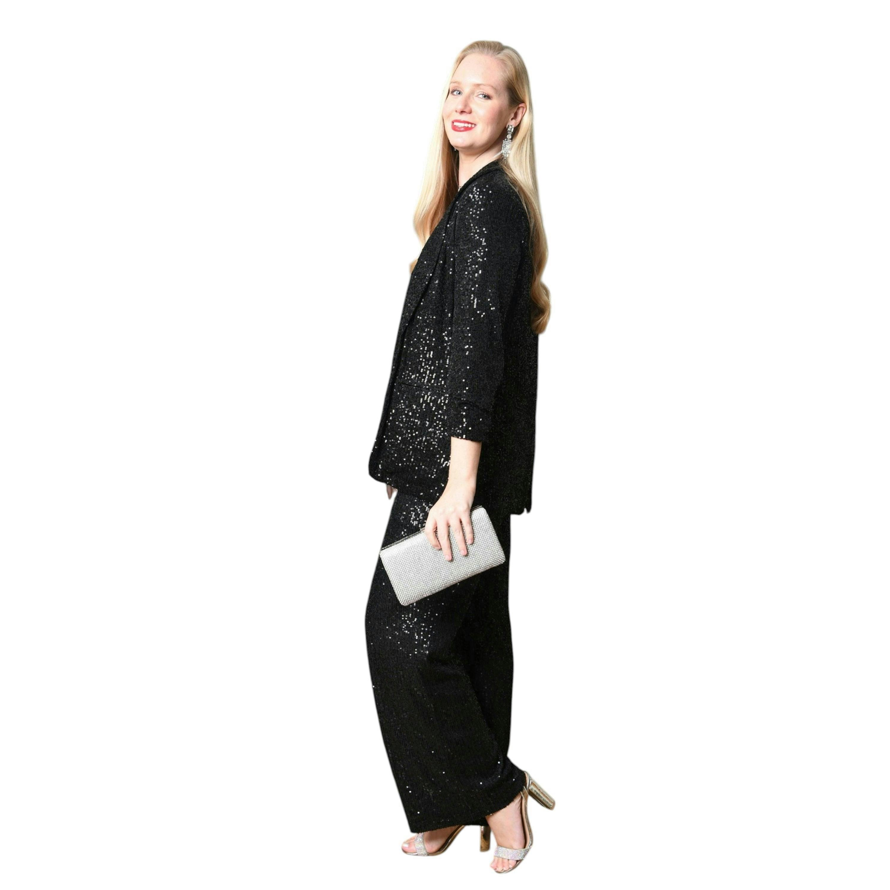 Yumi Black Sequin Blazer With Pockets , view 3 of 4