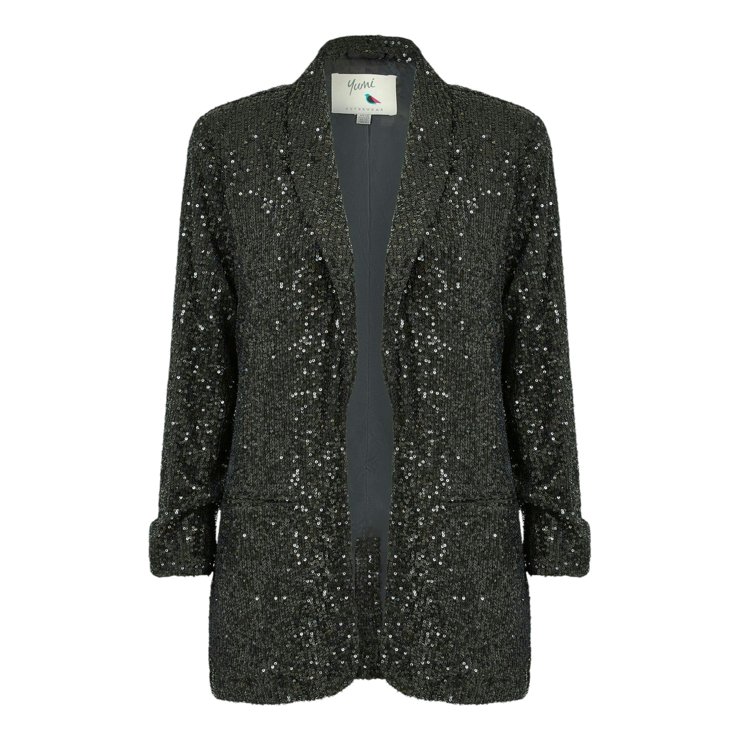 Yumi Black Sequin Blazer With Pockets , view 4 of 4