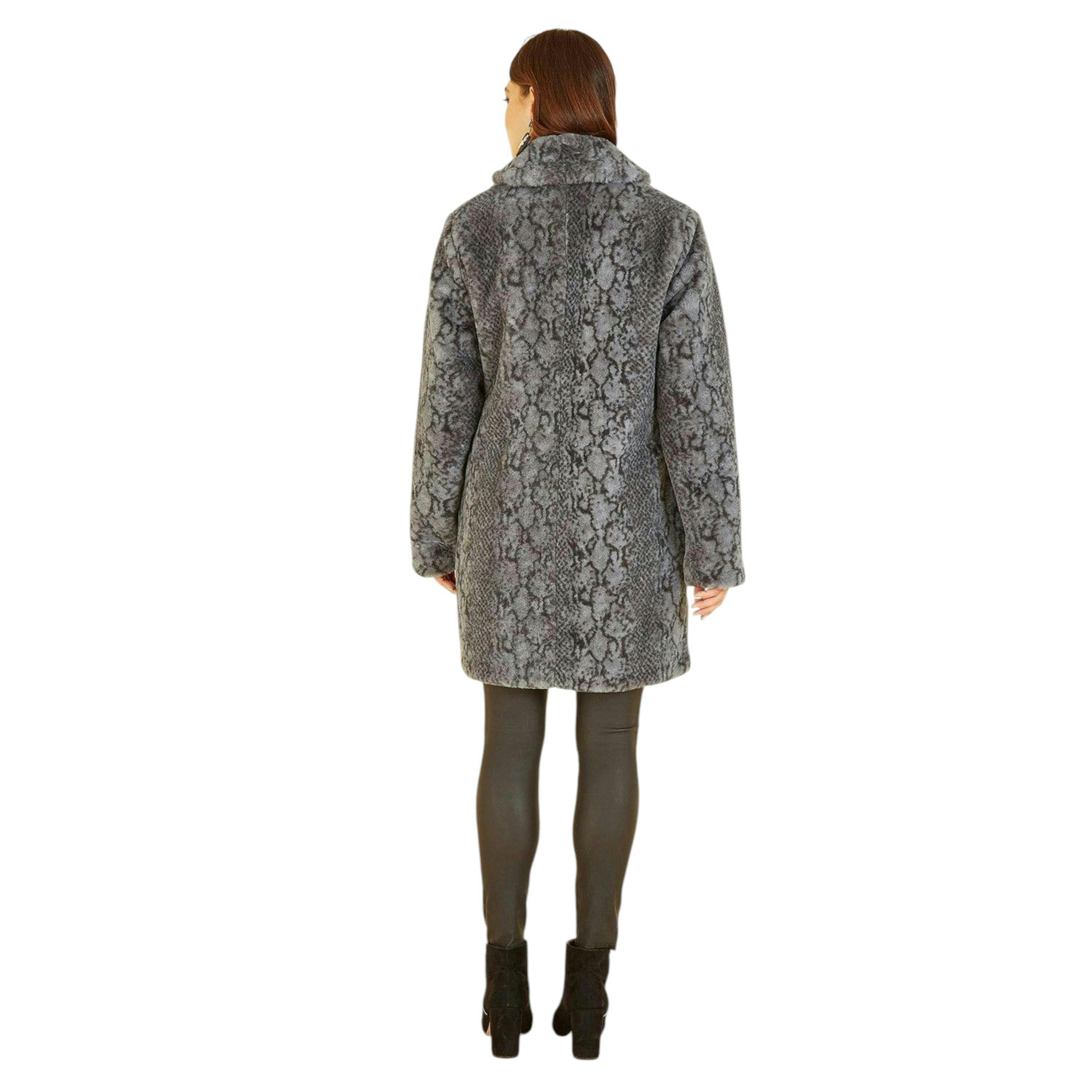Yumi Grey Snakeskin Print Faux Fur Coat , view 5 of 5