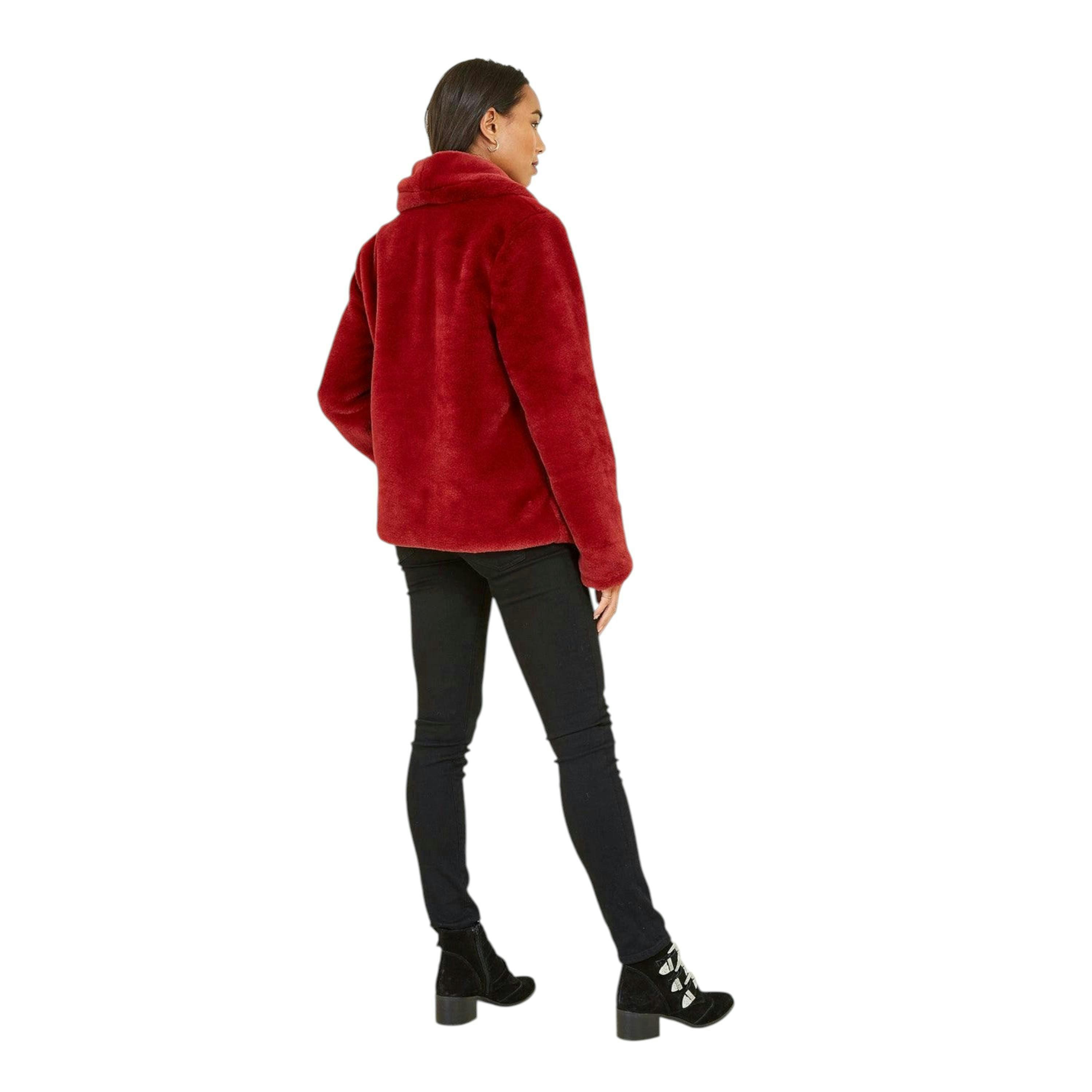 Yumi Red Short Wrap Faux Fur Coat , view 3 of 4